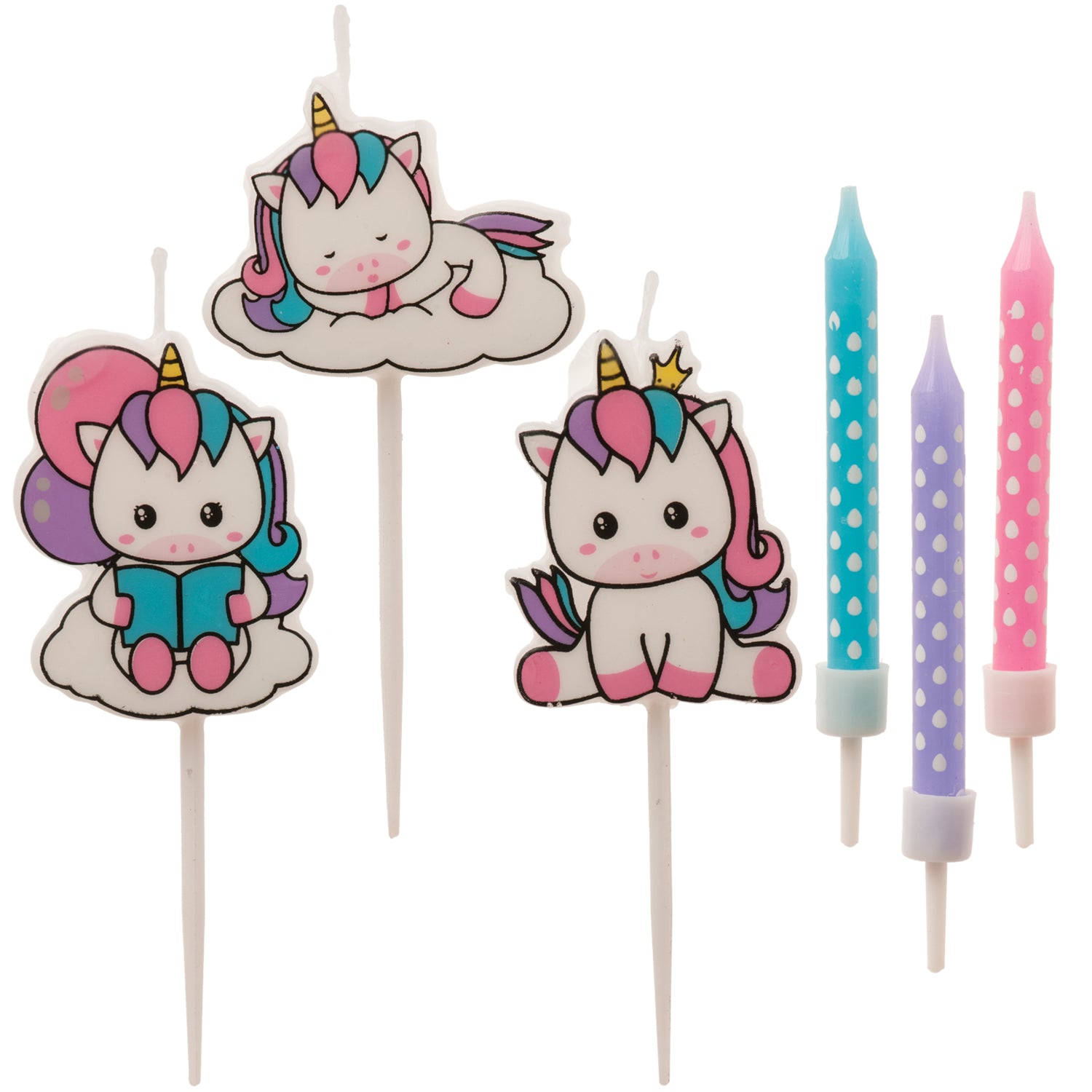 MIX VELAS CUMPLEAÑOS UNICORNIO 2D-PALILLO
