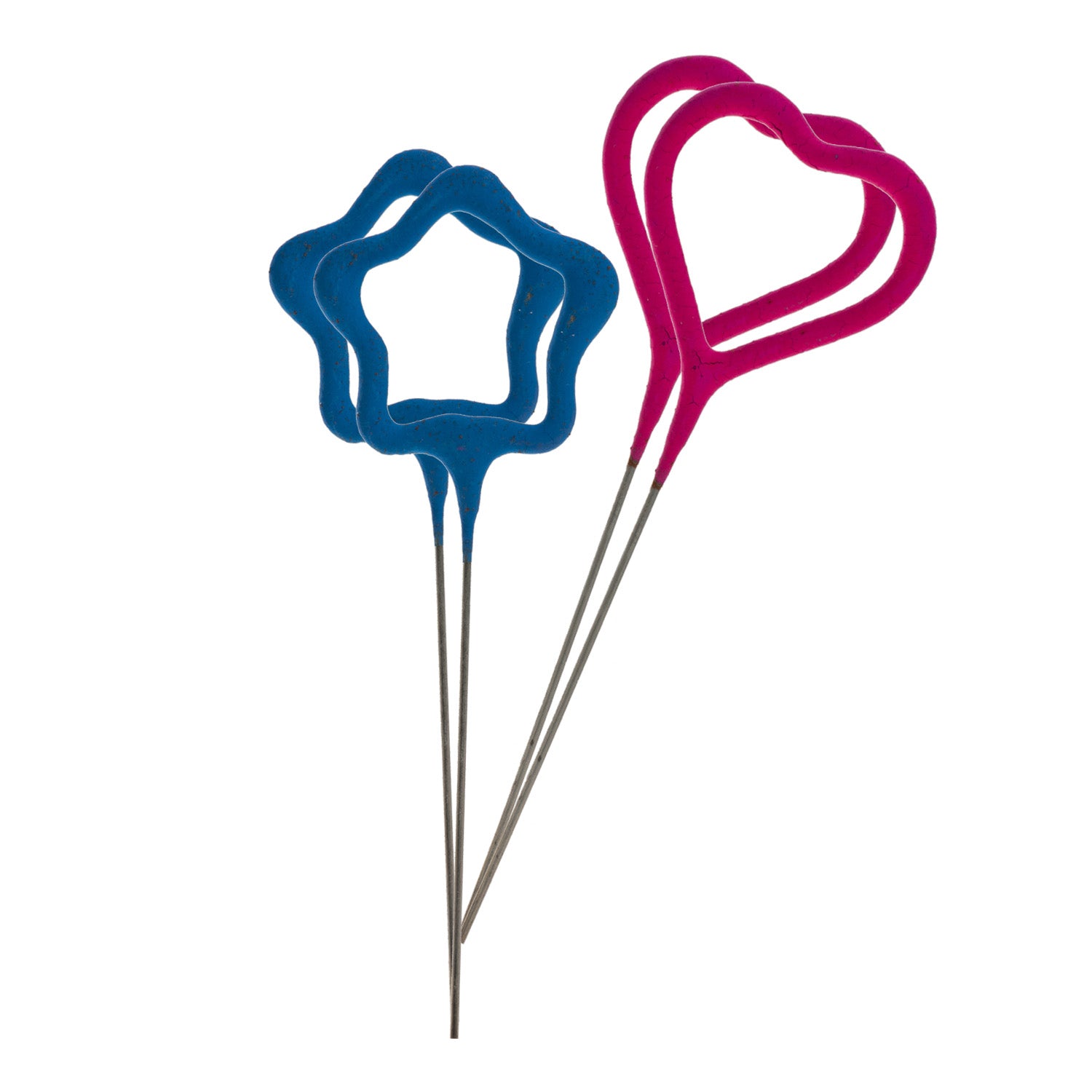 BLISTER 4 BENGALAS CORAZONES Y ESTRELLAS DE COLOR 13,5CM*