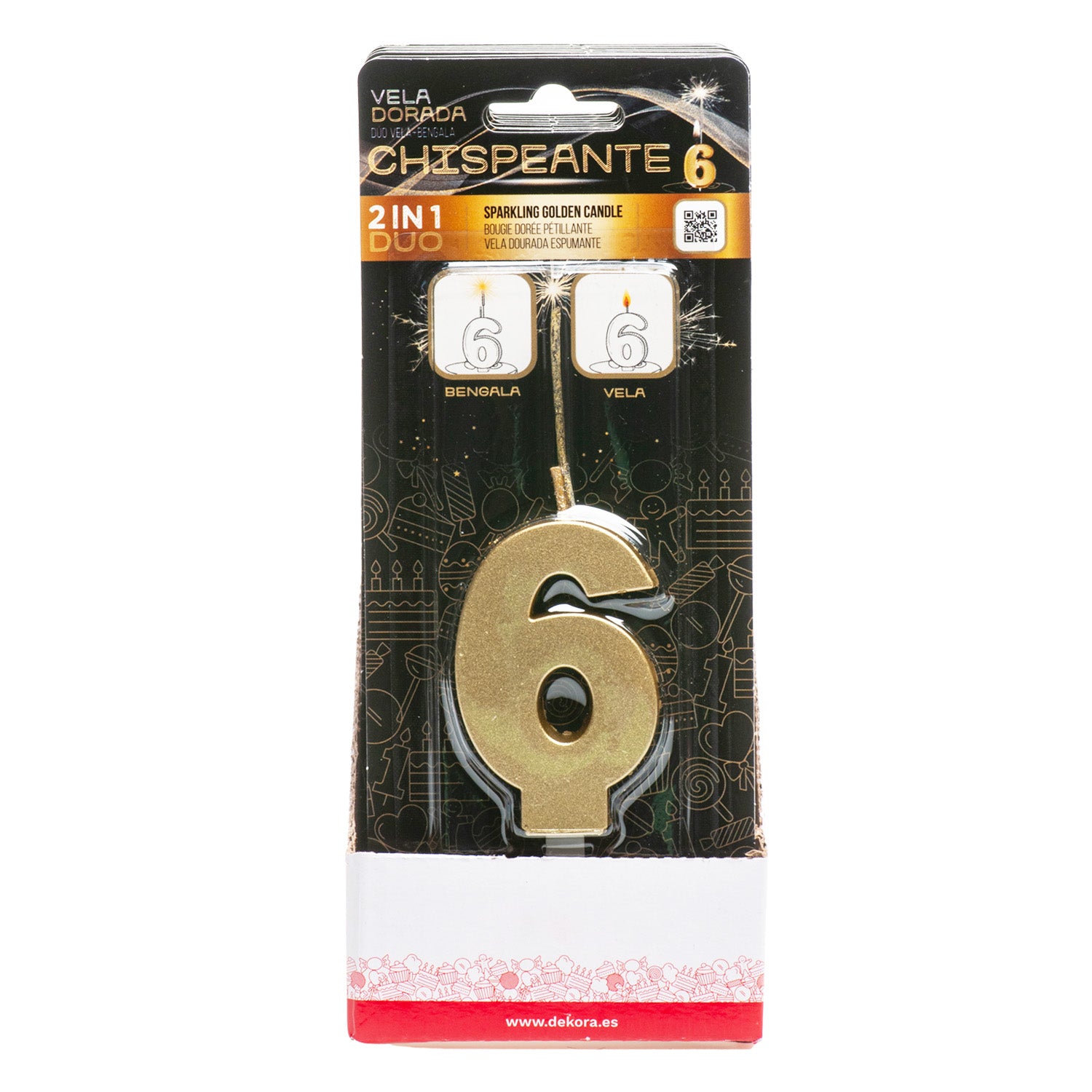 BOUGIES D'ANNIVERSAIRE PÉTILLANTES OR Nº6