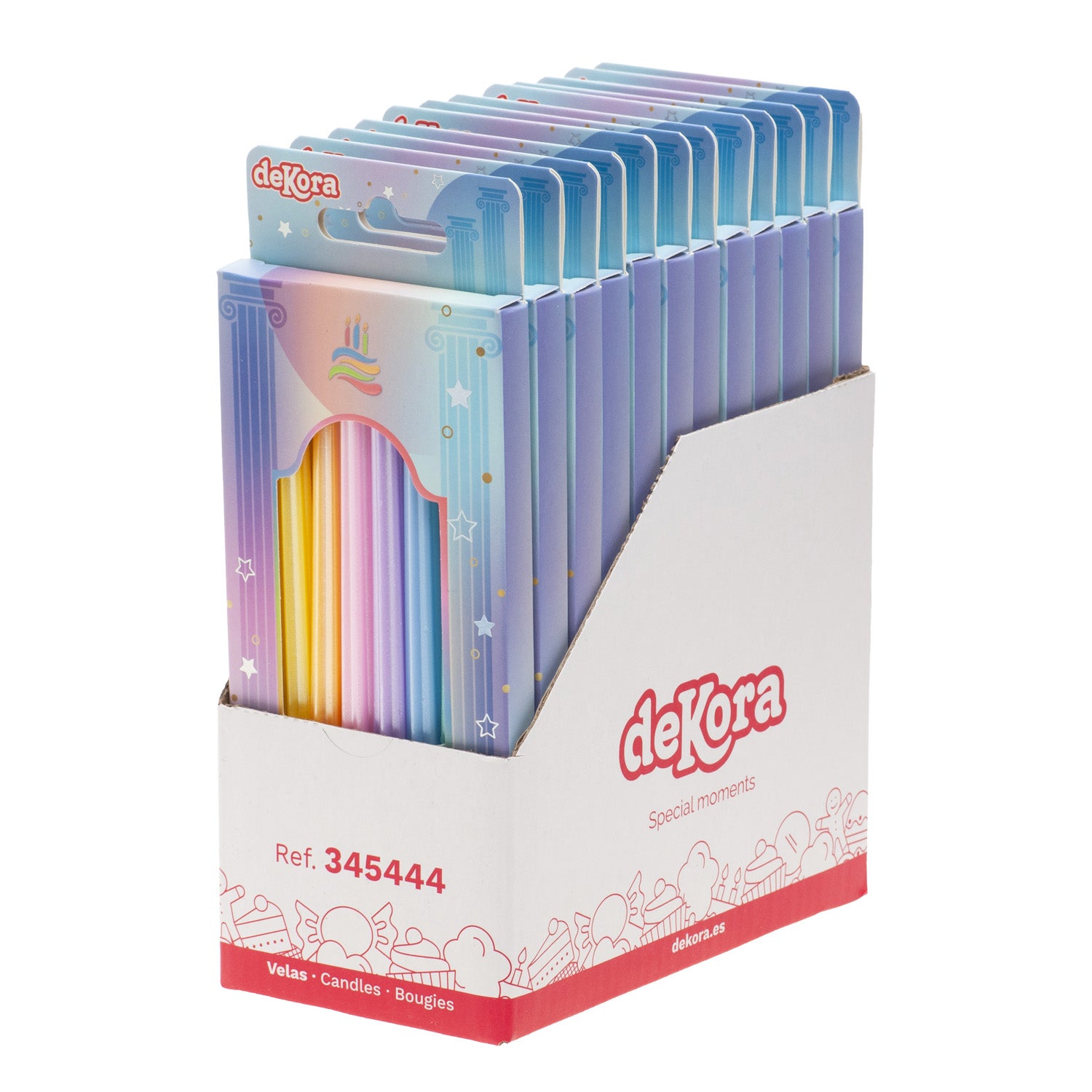 VELAS FESTA ANIVERSÁRIO COLUNAS COLORIDAS 12CM