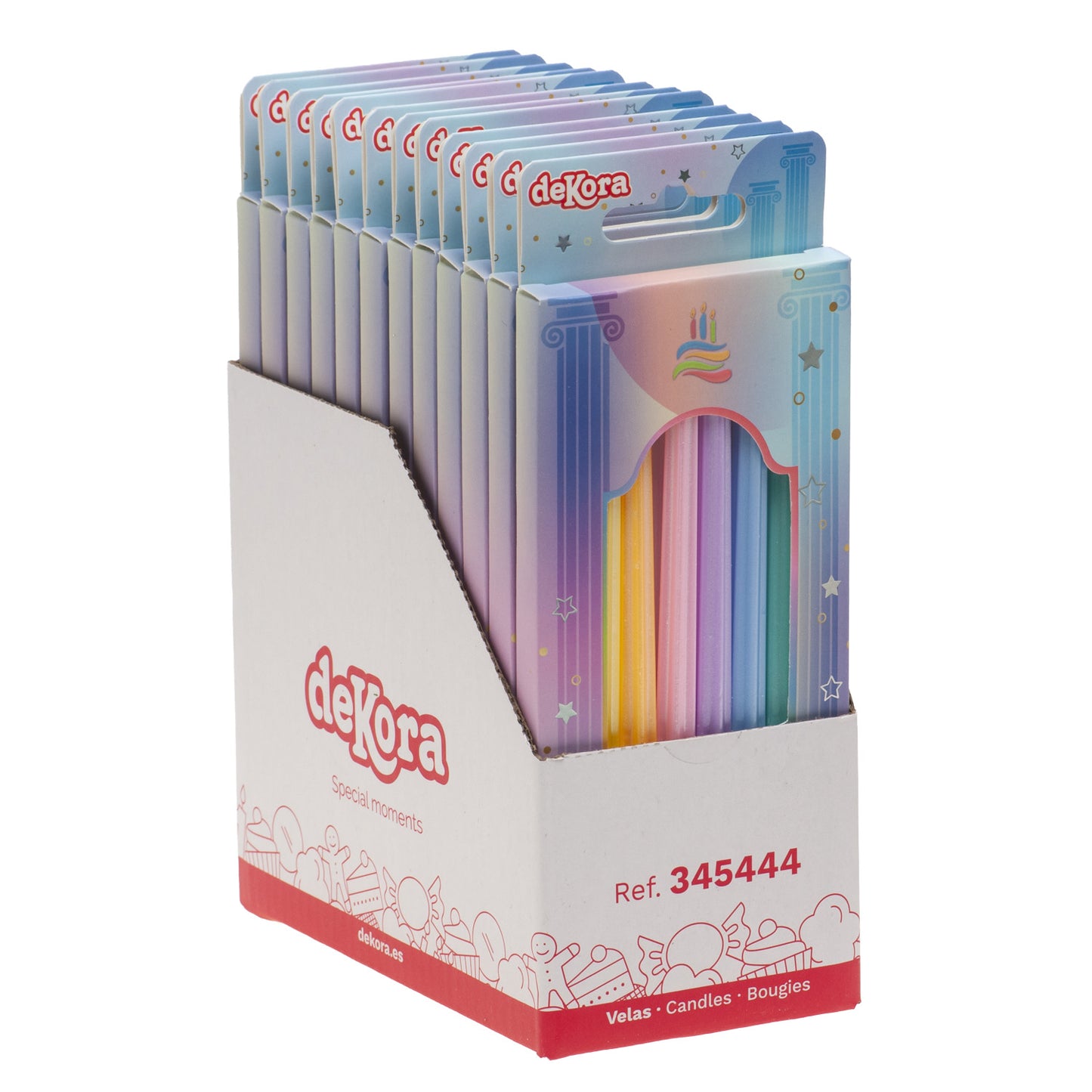 VELAS FESTA ANIVERSÁRIO COLUNAS COLORIDAS 12CM