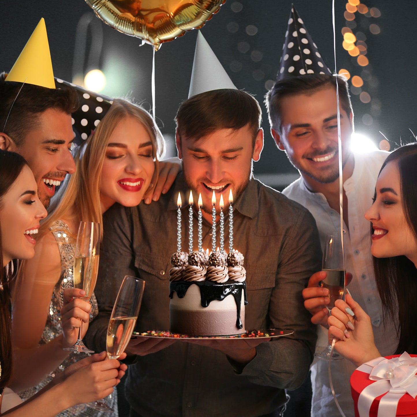 VELAS COR PRATA COM BOLHAS 14CM