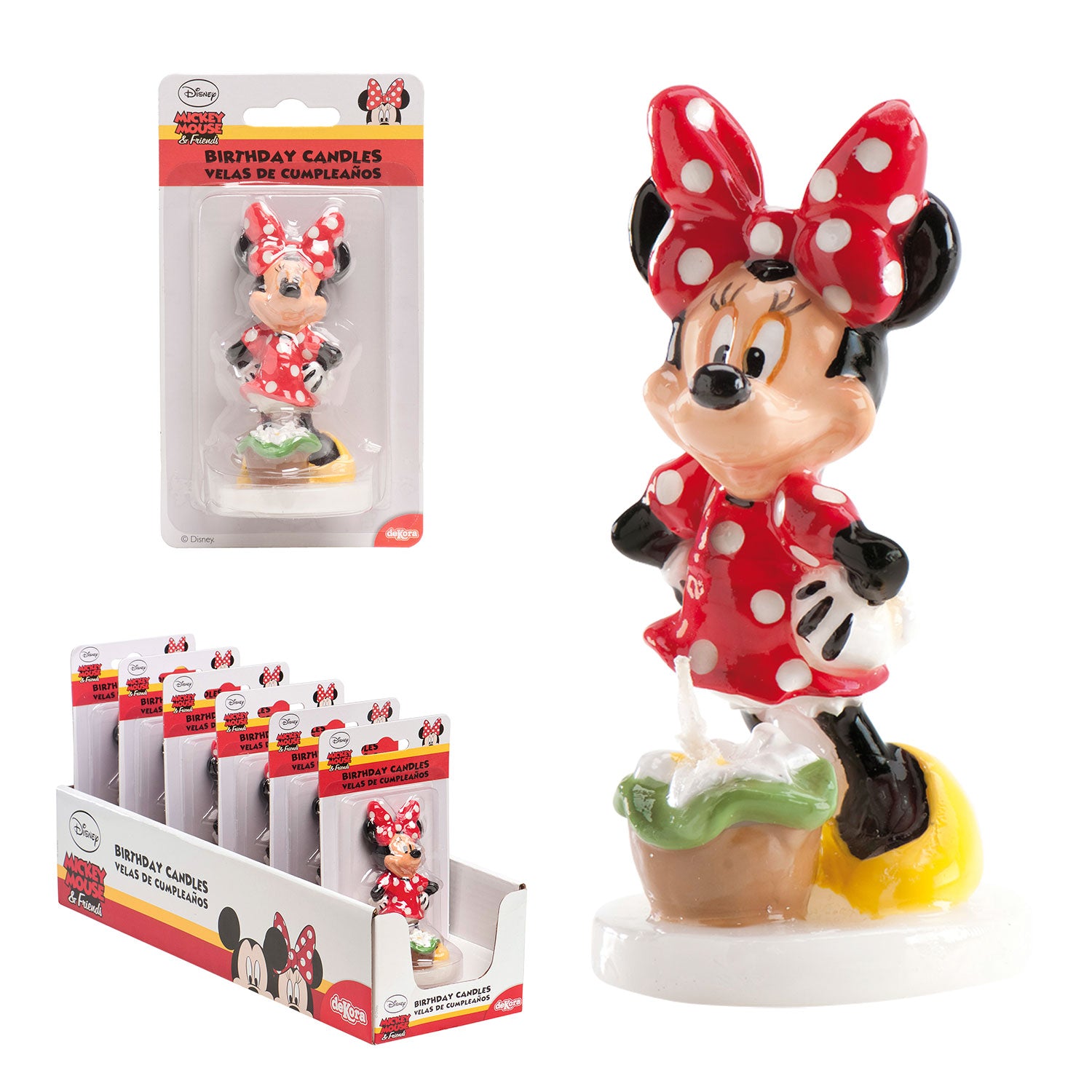 DISPLAY 6 VELAS 3D ANIVERSÁRIO MINNIE 8CM