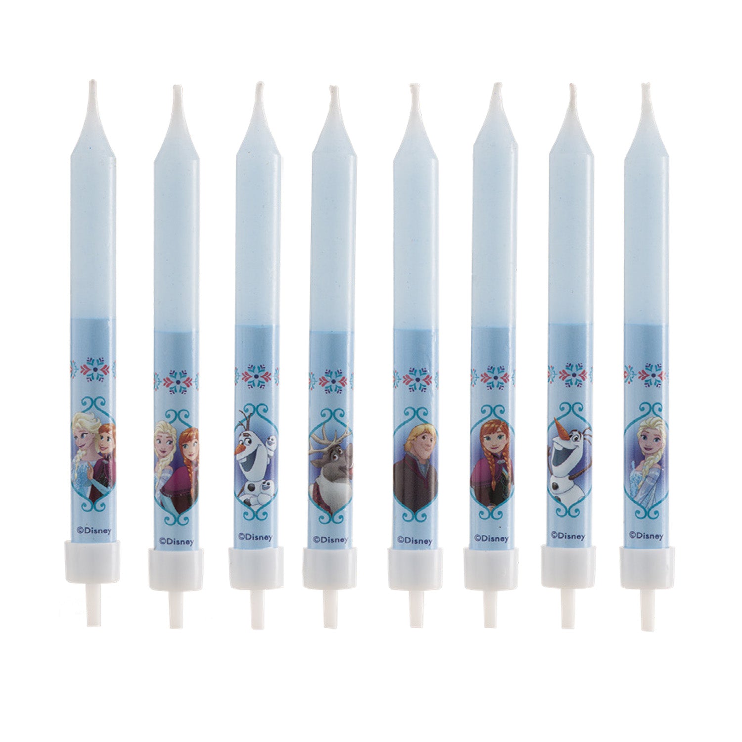 DISPLAY 12 BLISTER 8 FROZEN BIRTHDAY CANDLES PICK 9CM