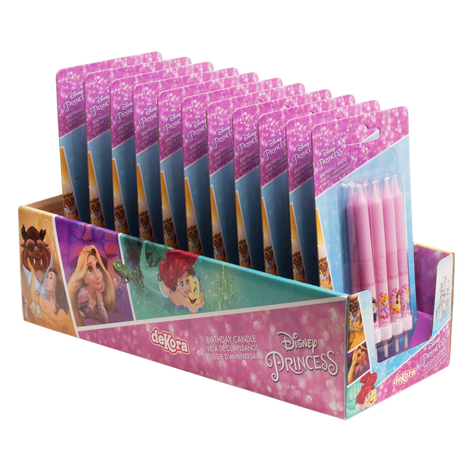 DISPLAY 12 BLISTER 8 VELAS PALILLO CUMPLEAÑOS PRINCESAS 9CM