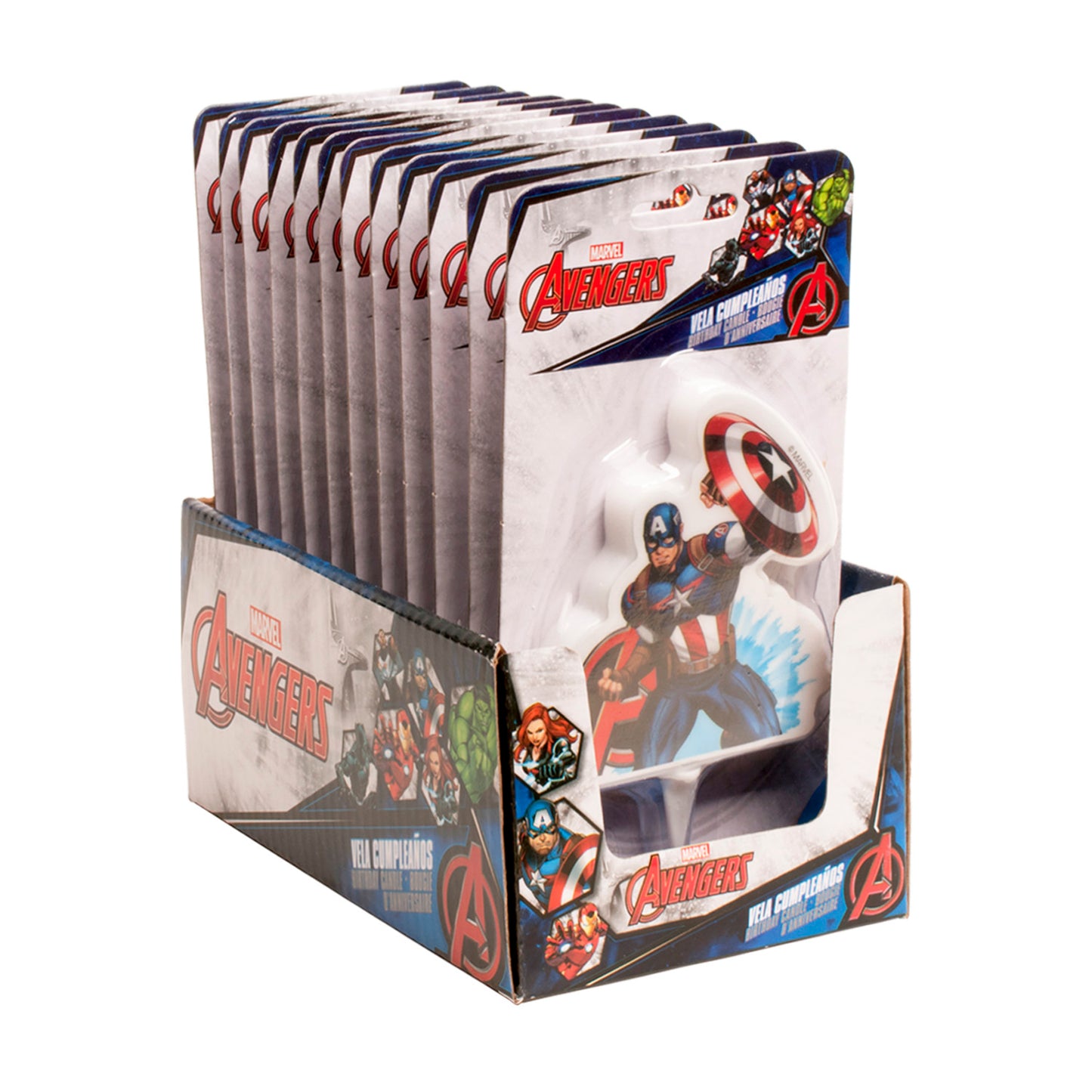 DISPLAY 12 "AVENGERS" CAPTAIN AMERICA 2D BIRTHDAY CANDLES 7,5 CM