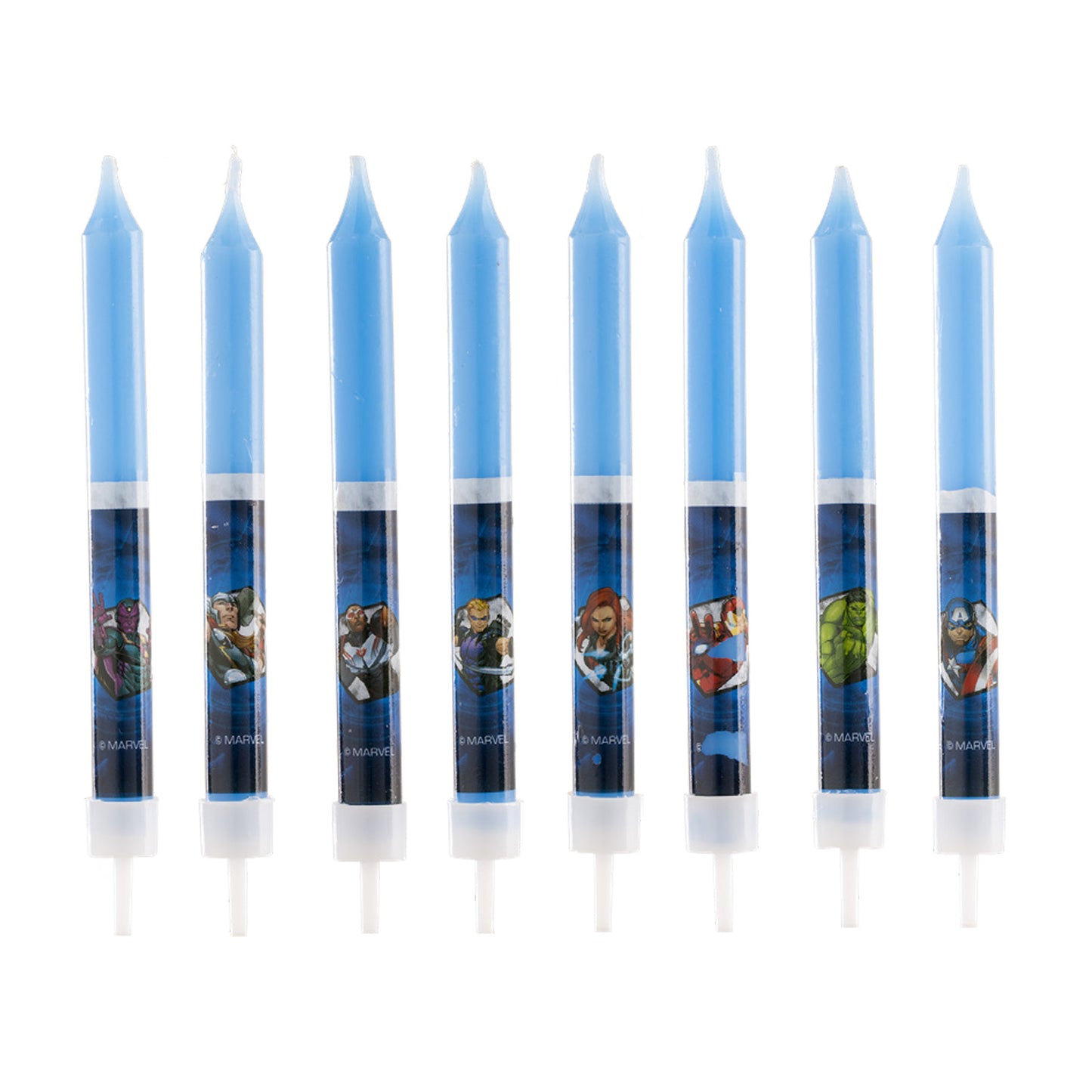 DISPLAY 12 BLISTER 8 VELAS PALITOS ANIVERSÁRIO OS VINGADORES 9CM