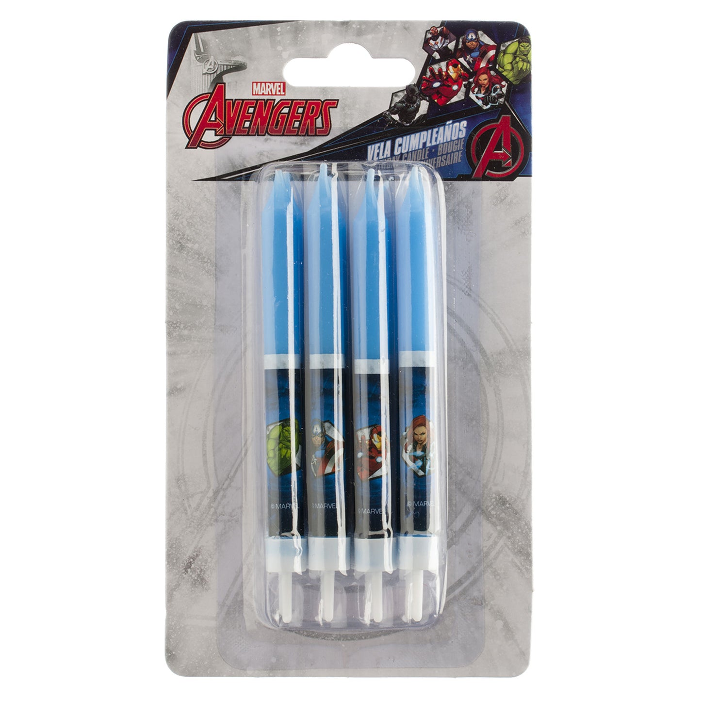 DISPLAY 12 BLISTER 8 VELAS PALITOS ANIVERSÁRIO OS VINGADORES 9CM