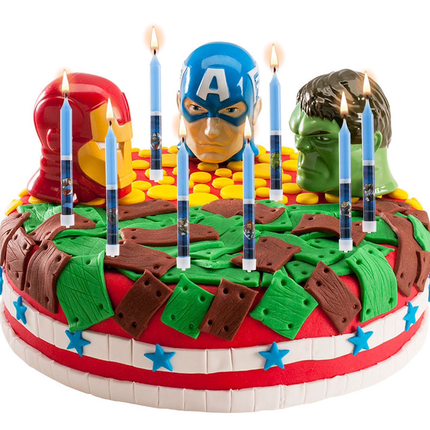 DISPLAY 12 BLISTER 8 VELAS PALITOS ANIVERSÁRIO OS VINGADORES 9CM
