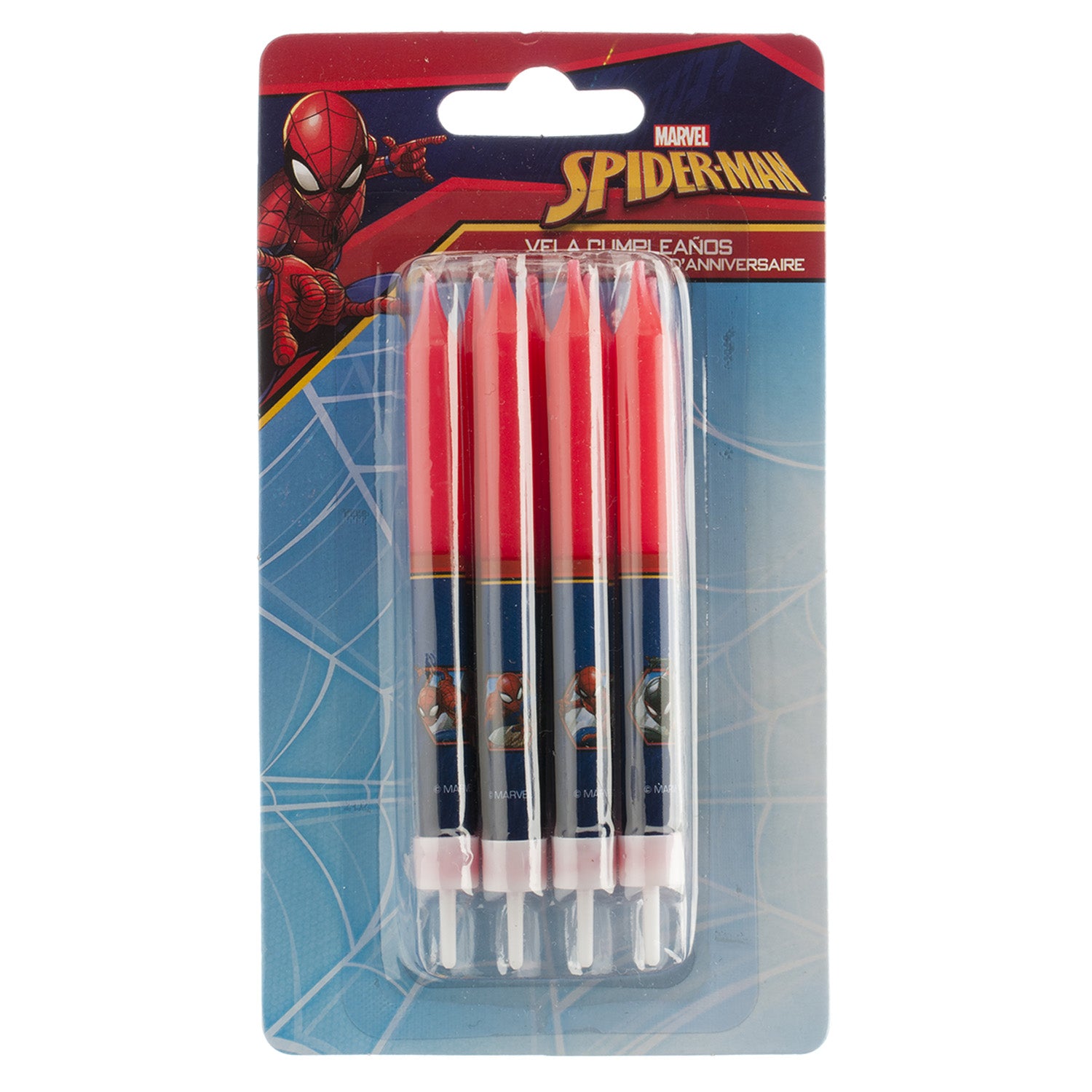 DISPLAY 12 BLISTERS 8 VELAS CUMPLEAÑOS PALILLO SPIDERMAN 9 CM