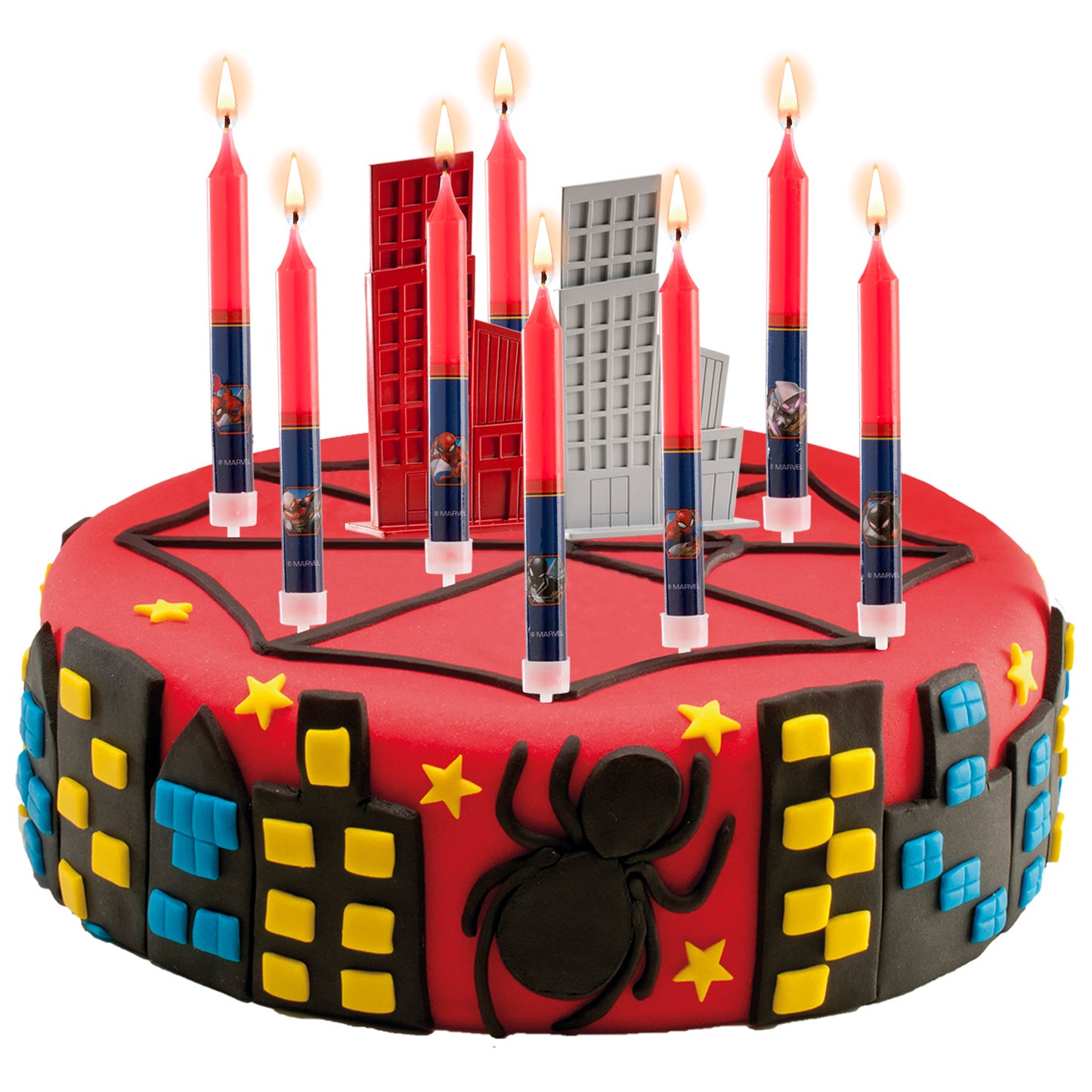 DISPLAY 12 BLISTERS 8 VELAS CUMPLEAÑOS PALILLO SPIDERMAN 9 CM