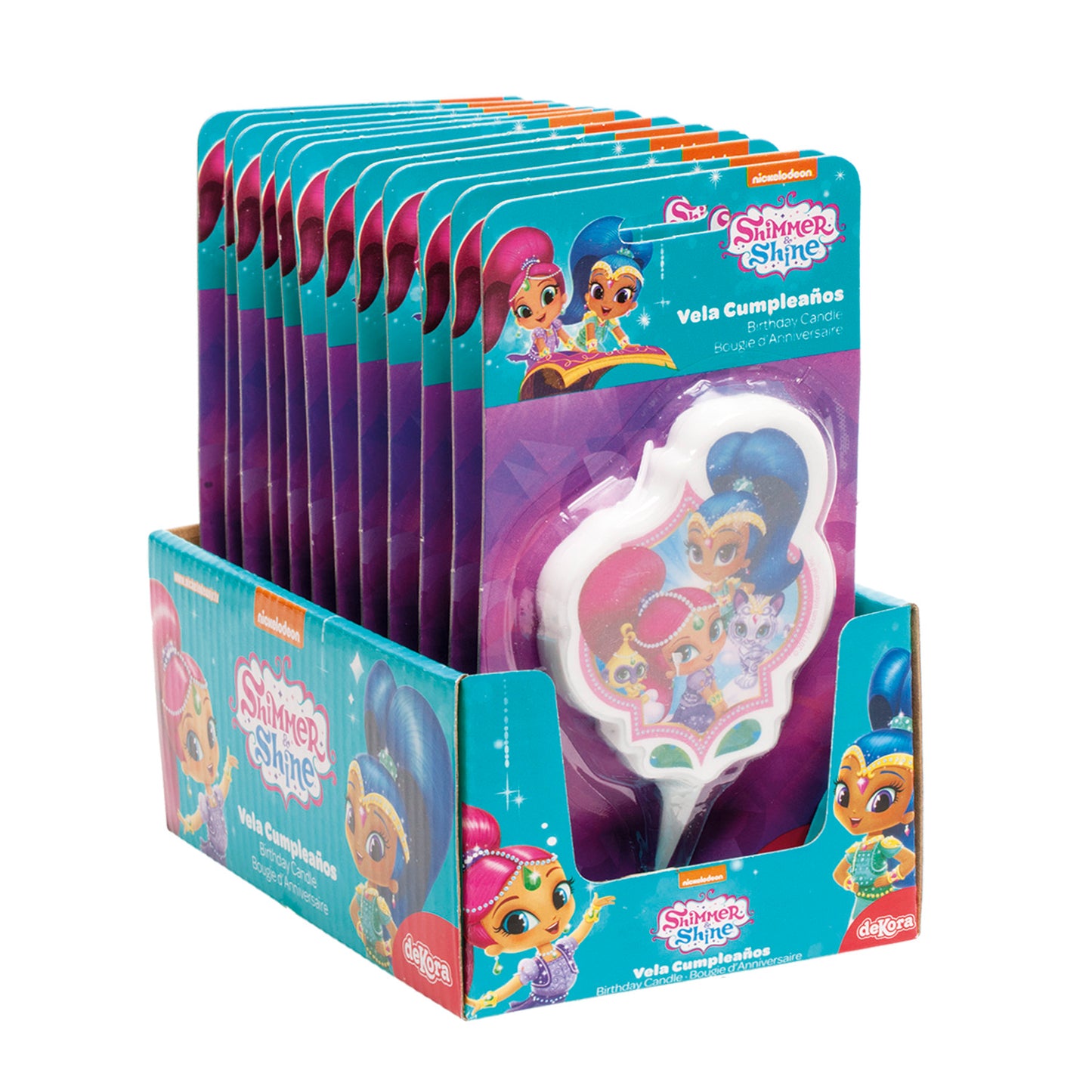 DISPLAY 12 VELAS CUMPLEAÑOS 2D "SHIMMER AND SHINE"  7 CM