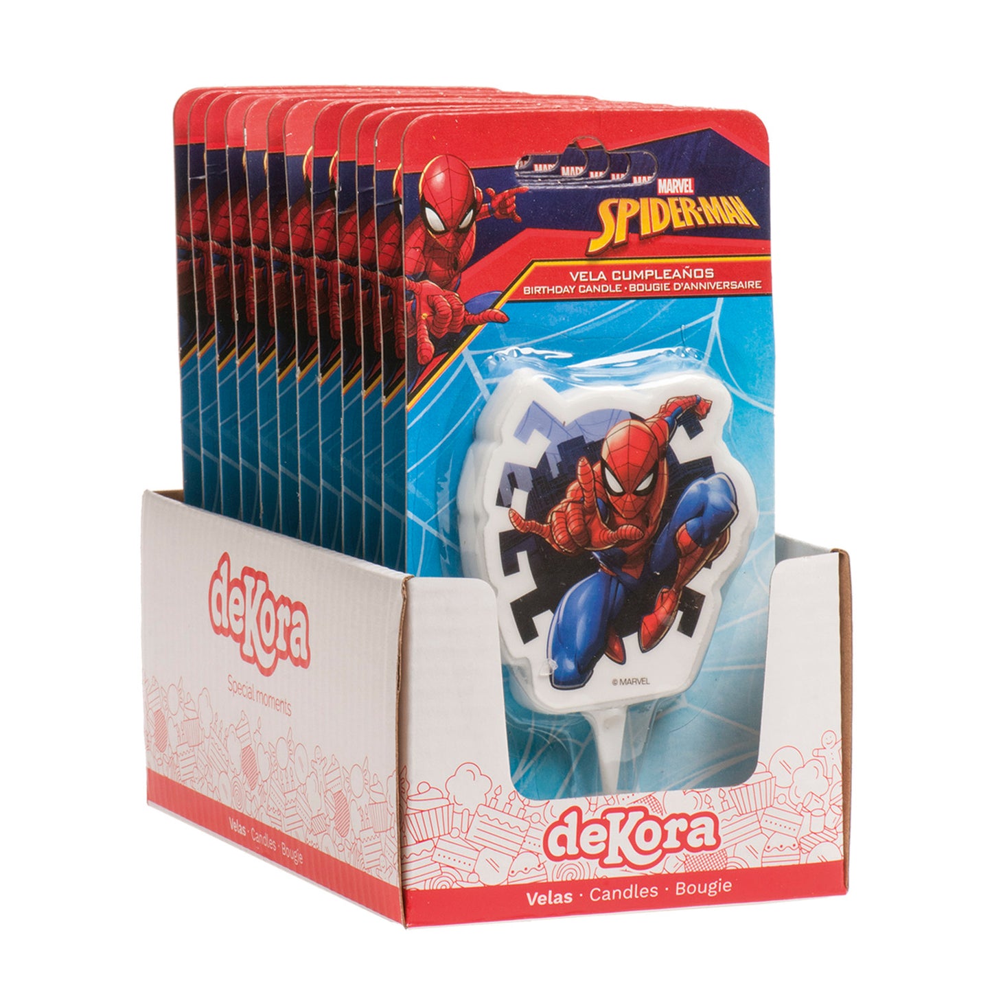 DISPLAY 12 BOUGIES D'ANNIVERSAIRE 2D SPIDERMAN 7 CM