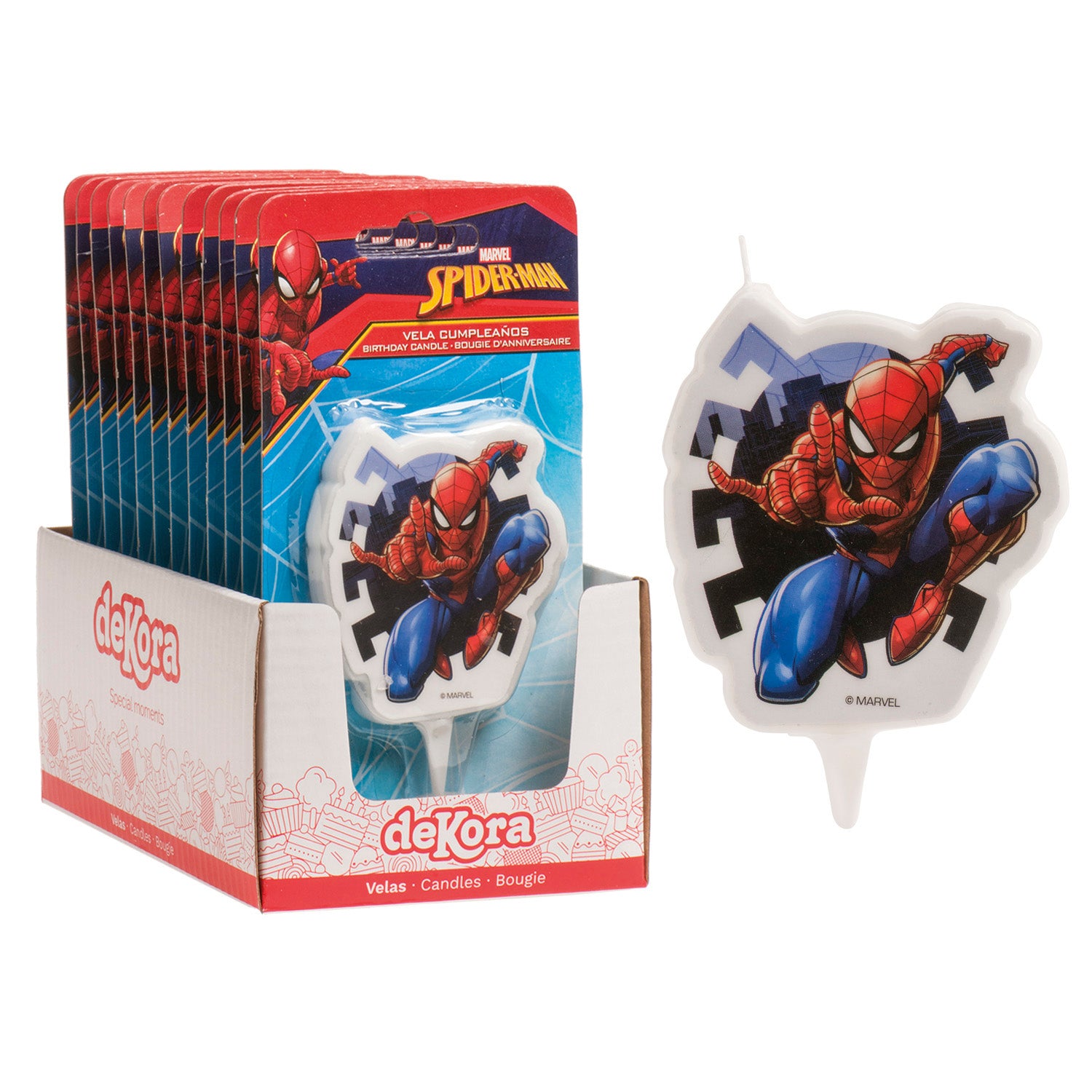 DISPLAY 12 SPIDERMAN 2D BIRTHDAY CANDLES 7 CM