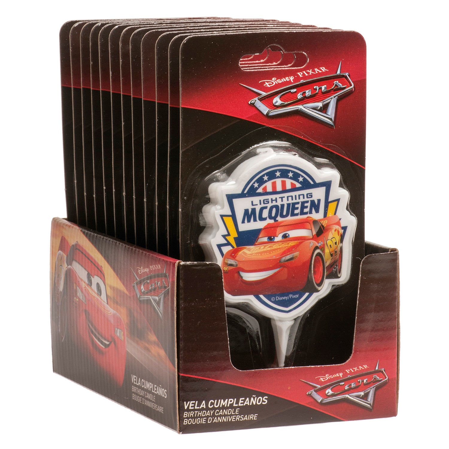 (DISPLAY 12 VELAS ANIVERSÁRIO 2D CARS 7,5 CM