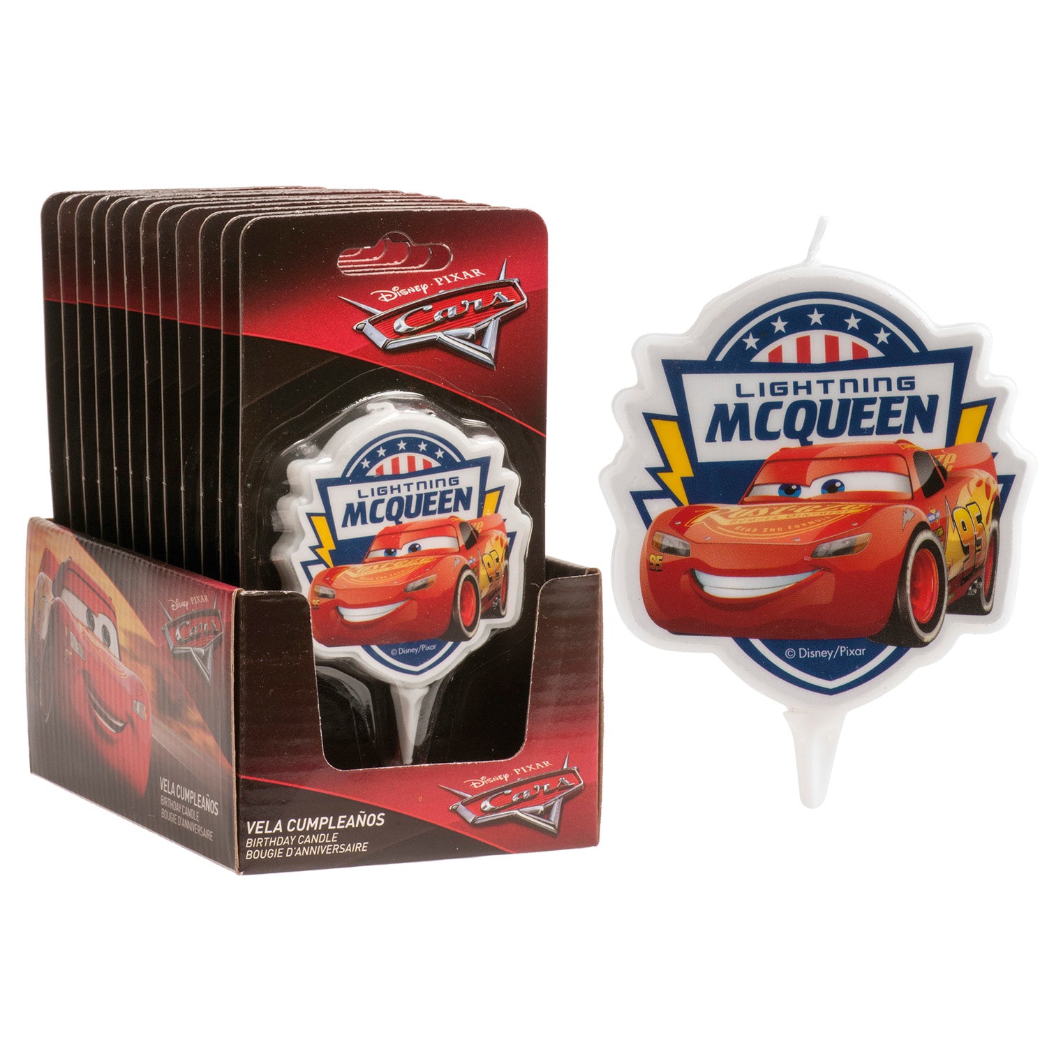 DISPLAY 12 BOUGIES ANNIVERSAIRE 2D CARS 7,5 CM