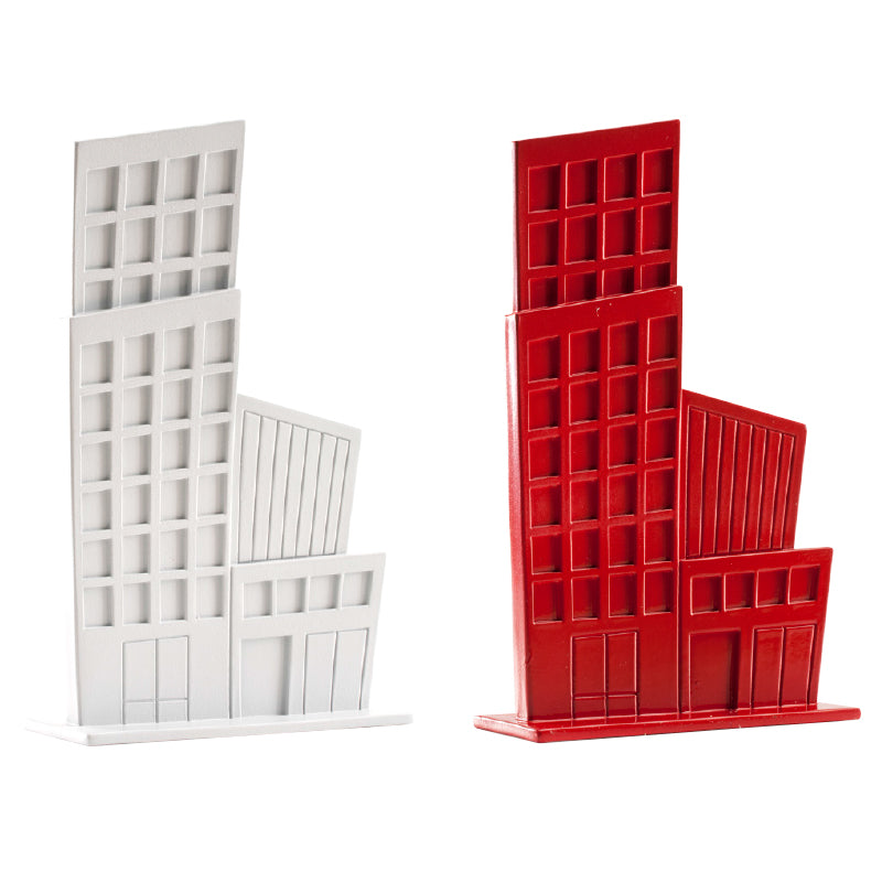 DECORACIÓN DE TARTAS EDIFICIOS DE PVC ROJO Y GRIS 12CM