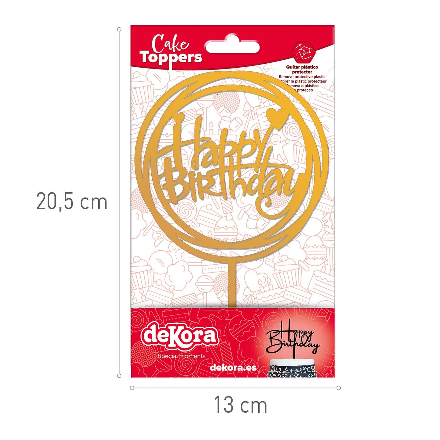 CAKE TOPPER HAPPY BIRTHDAY DORADO 15.4X10CM