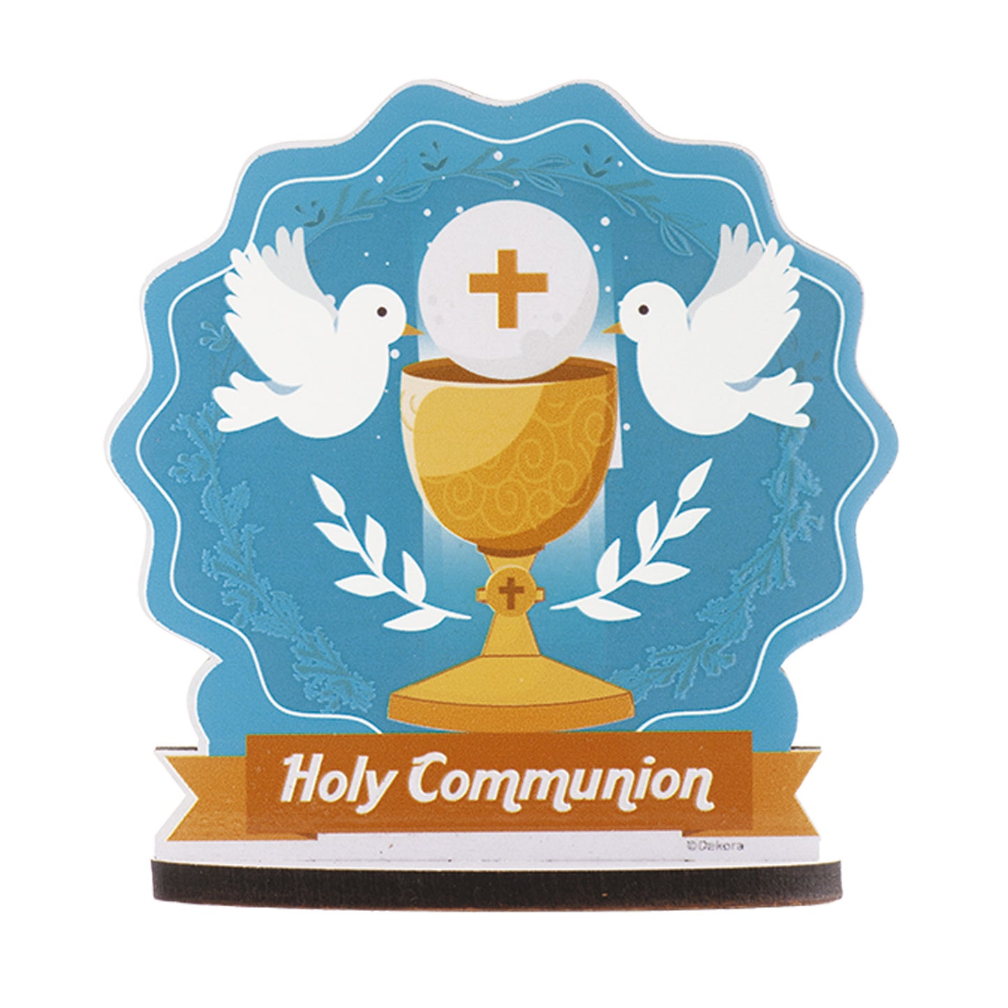 CAKE TOPPER COMMUNION CALICE AVEC COLOMBES 12X12,5CM