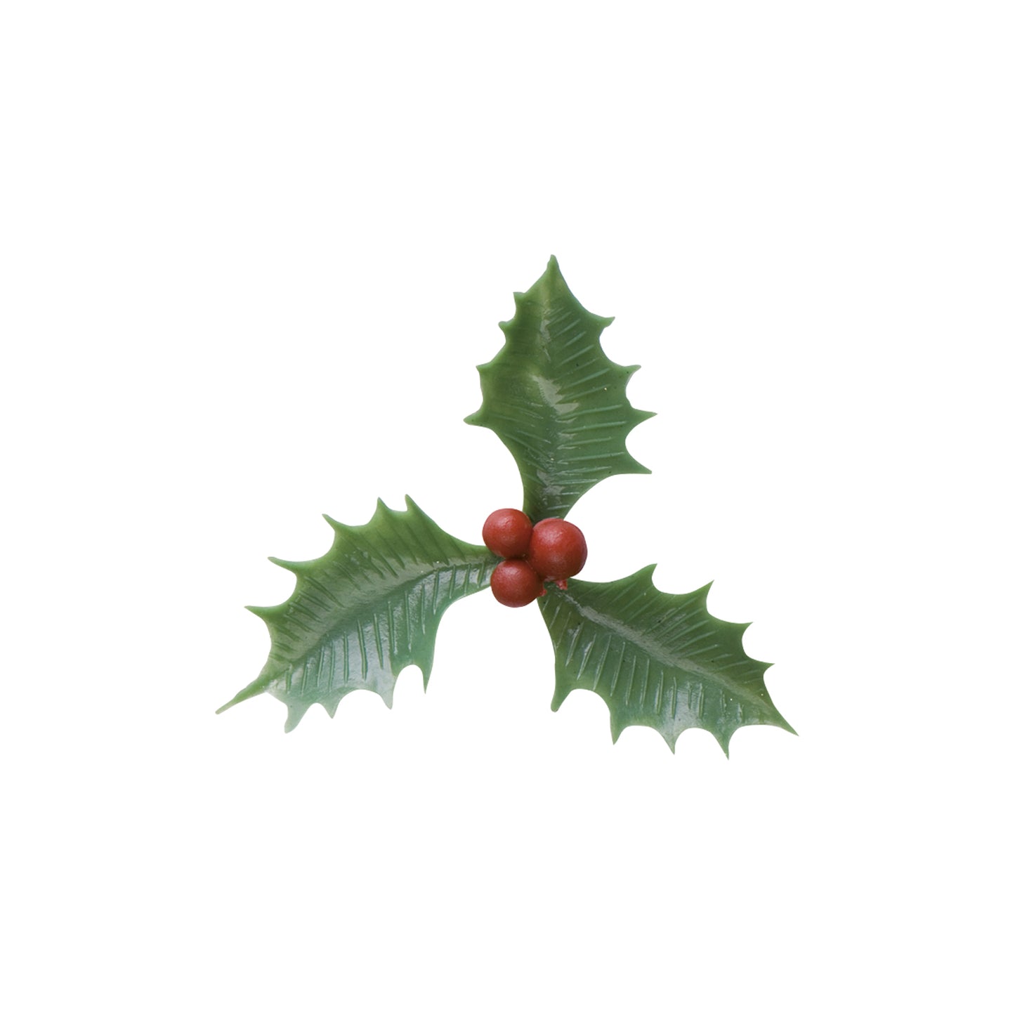 TREBOL HOJA DE ACEBO CON BOLAS ROJAS PLÁSTICO 5CM