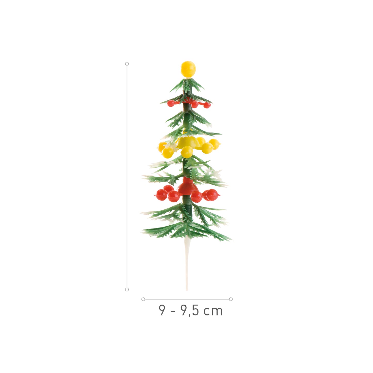 PINO NAVIDAD BOLAS VERDES, ROJAS Y AMARILLAS 9~9.5CM