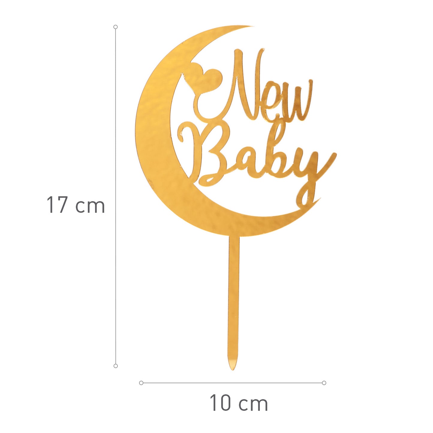 CAKE TOPPER NEW BABY LUA DOURADA 17X10CM