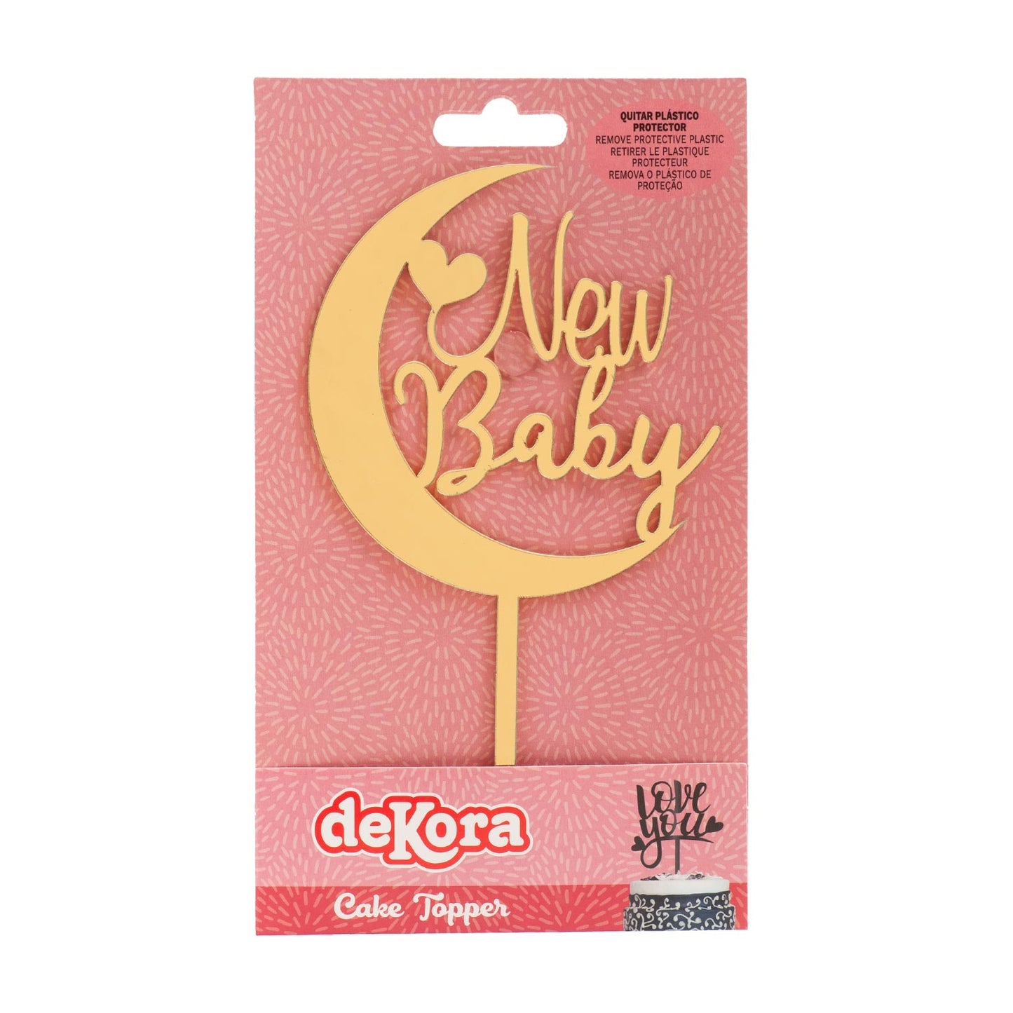 CAKE TOPPER NEW BABY LUA DOURADA 17X10CM