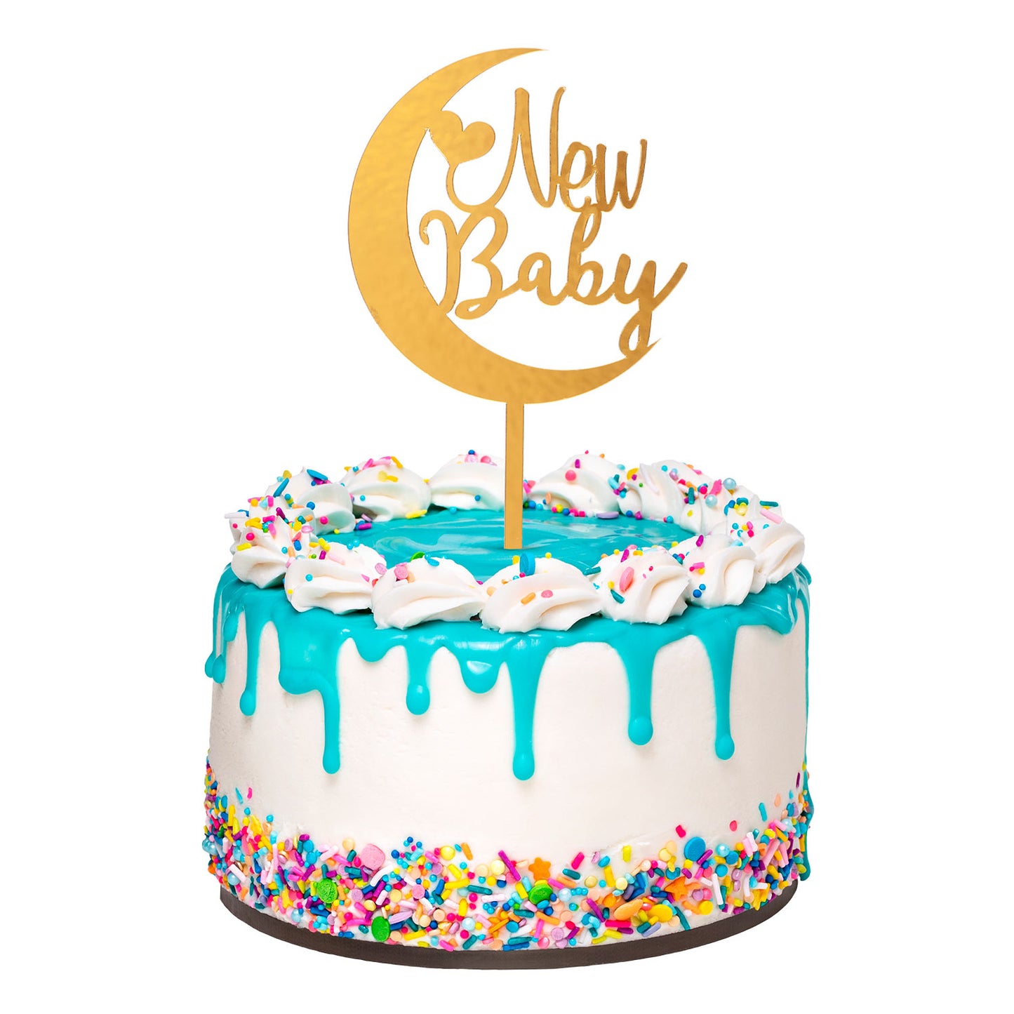 CAKE TOPPER NEW BABY LUA DOURADA 17X10CM