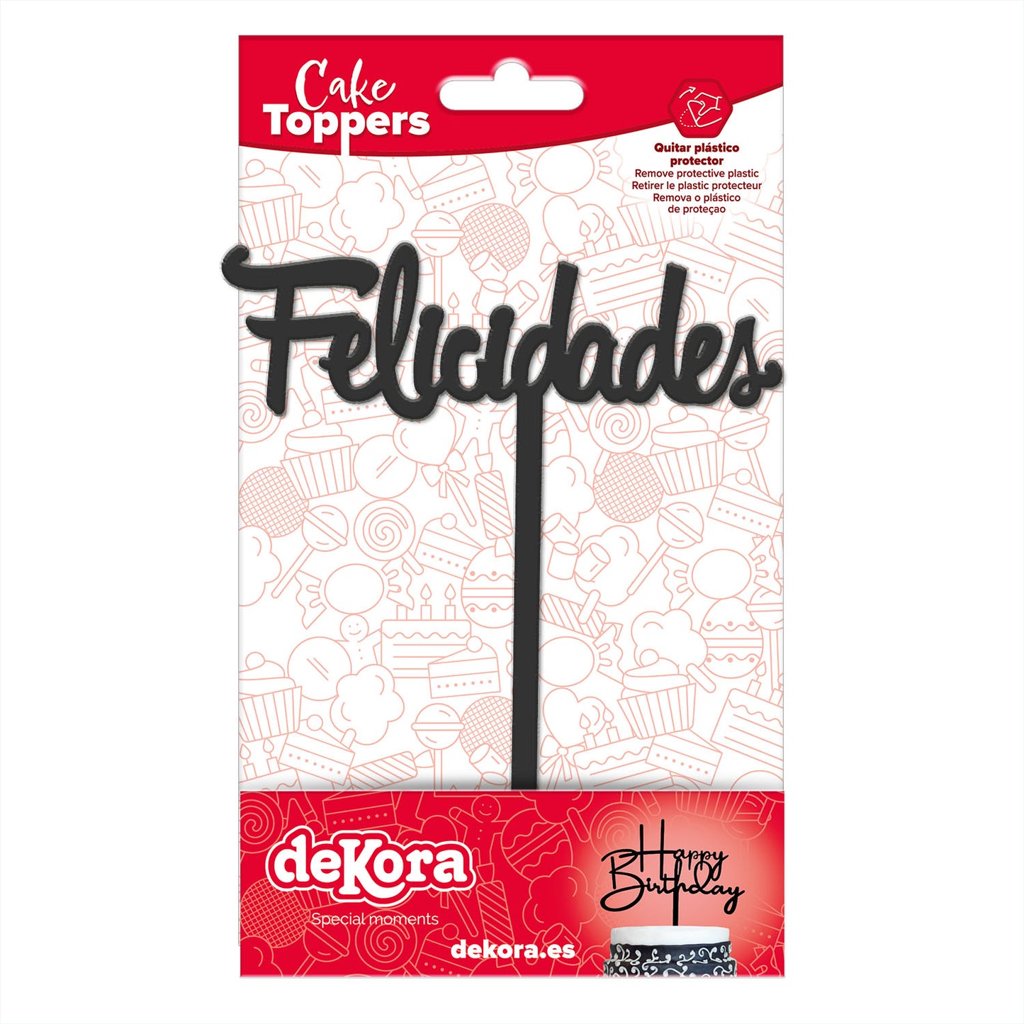 BLACK CAKE TOPPER FELICIDADES 11X14 CM