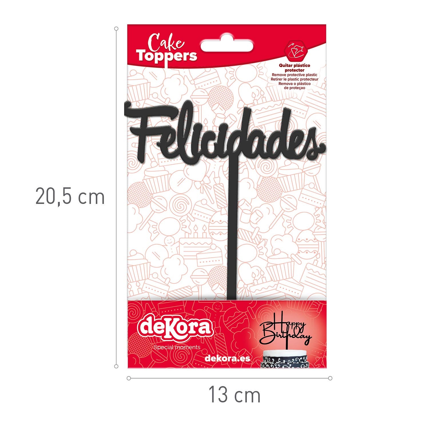 BLACK CAKE TOPPER FELICIDADES 11X14 CM