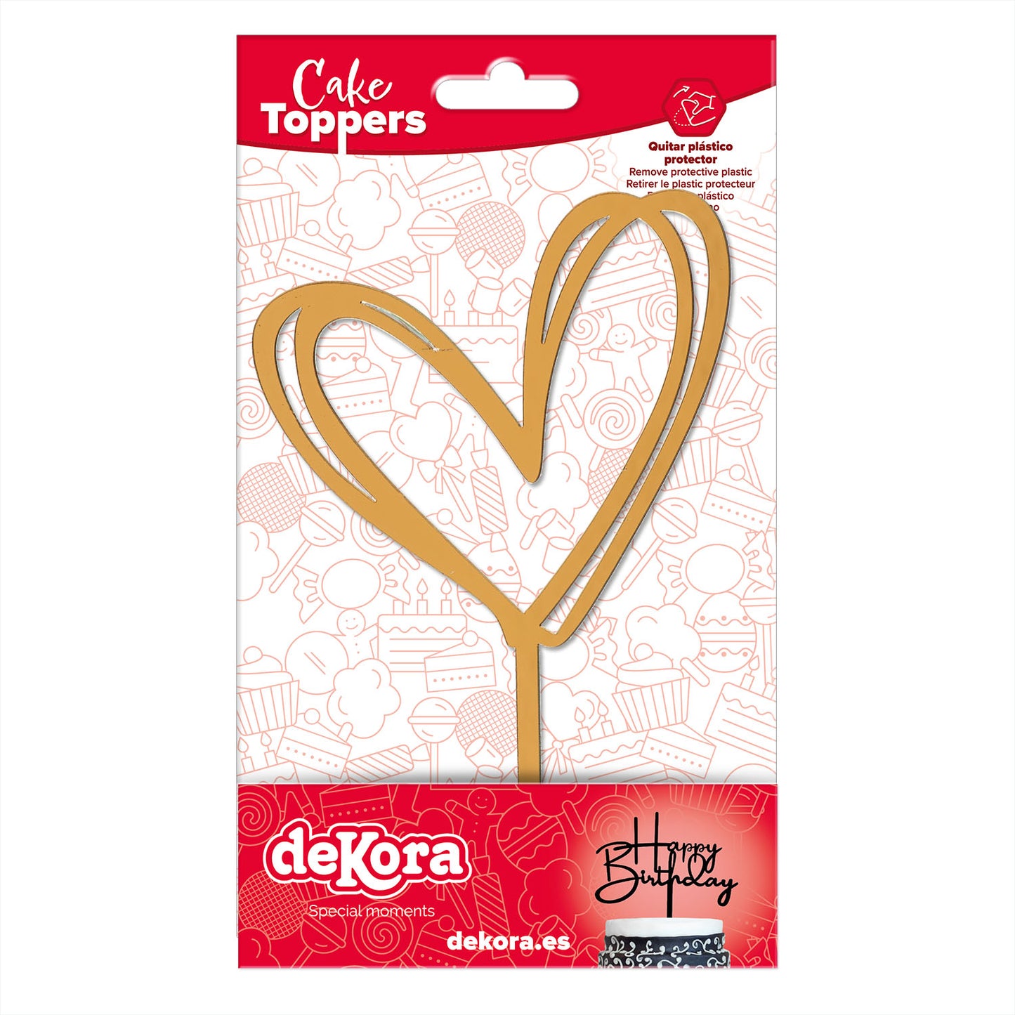 CAKE TOPPER DOBLE CORAZÓN ORO 10,5 x 15CM