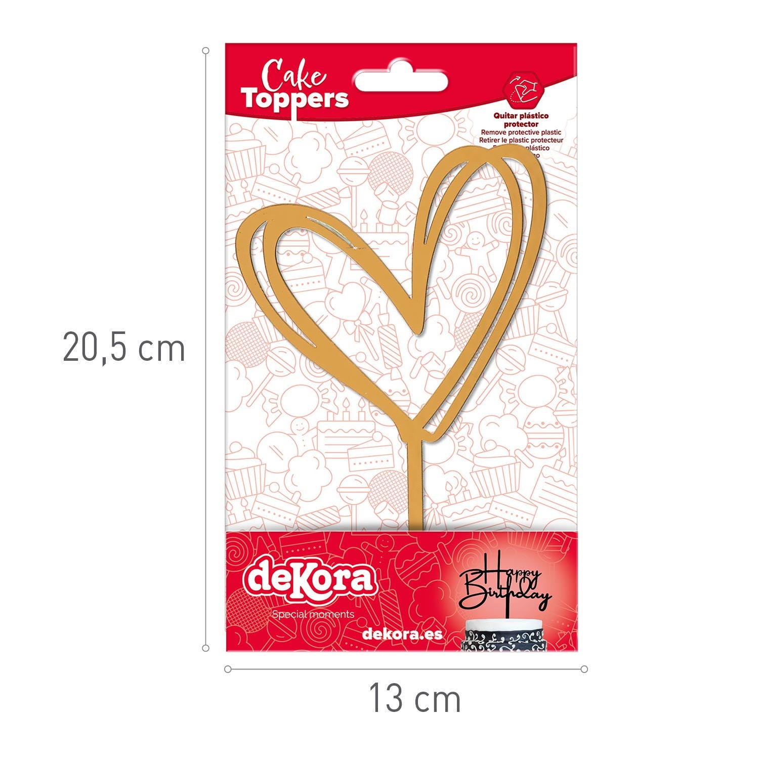 CAKE TOPPER DOBLE CORAZÓN ORO 10,5 x 15CM