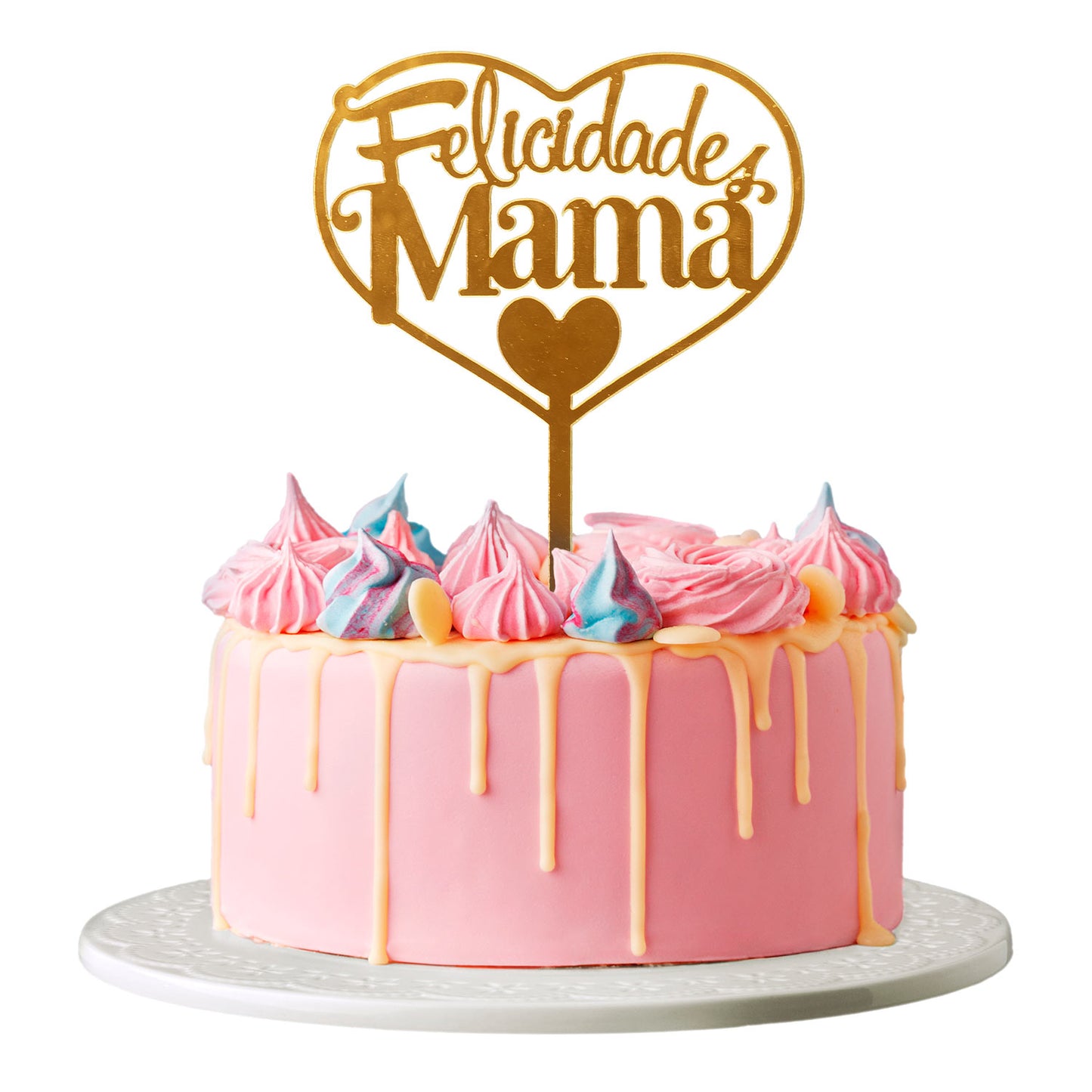 CAKE TOPPER FELICIDADES MAMA OURO 14.3X10CM