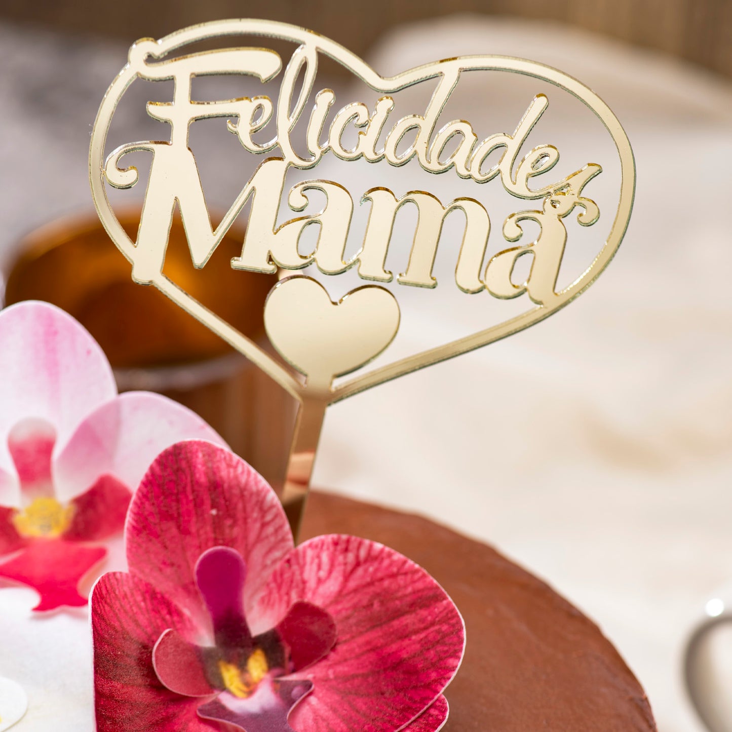 CAKE TOPPER FELICIDADES MAMA GOLD 14.3X10CM