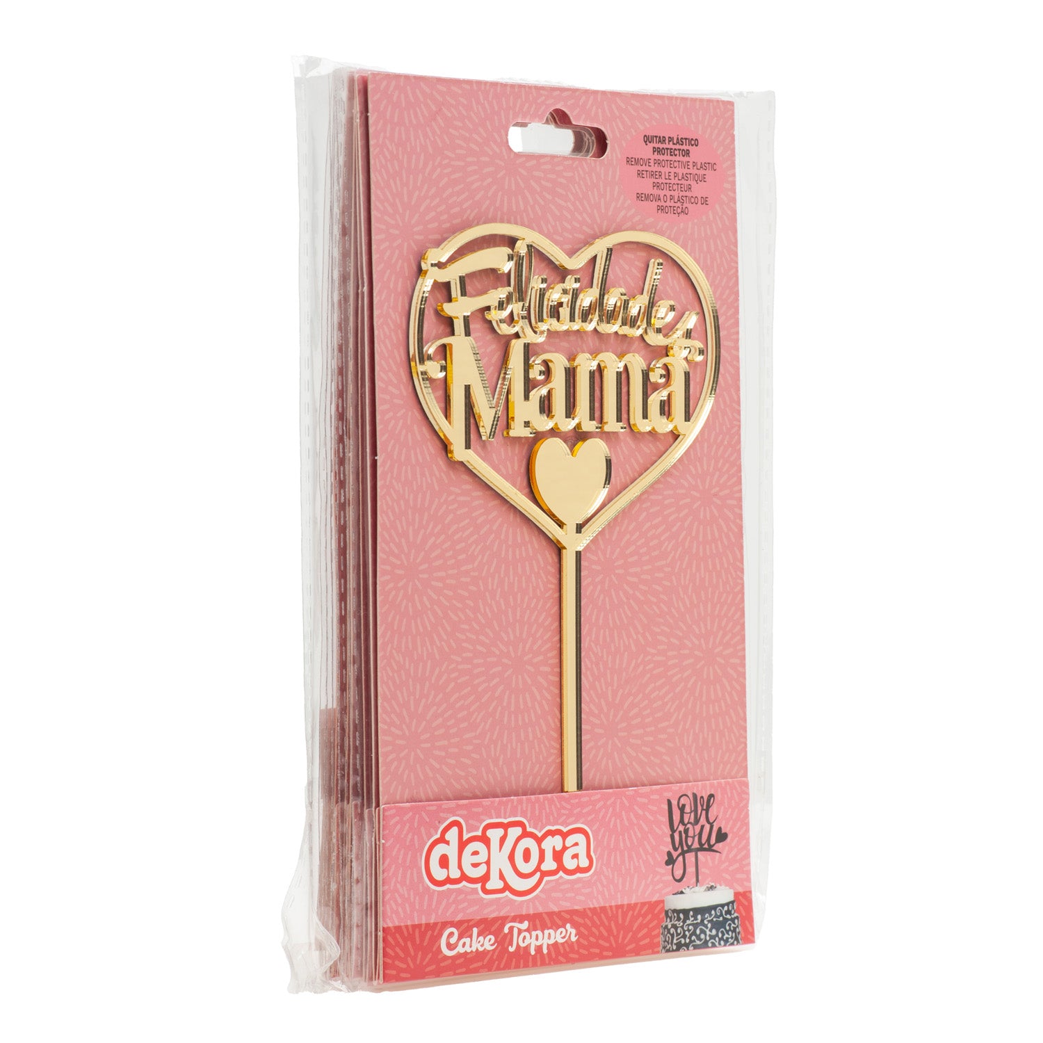 CAKE TOPPER FELICIDADES MAMA GOLD 14.3X10CM