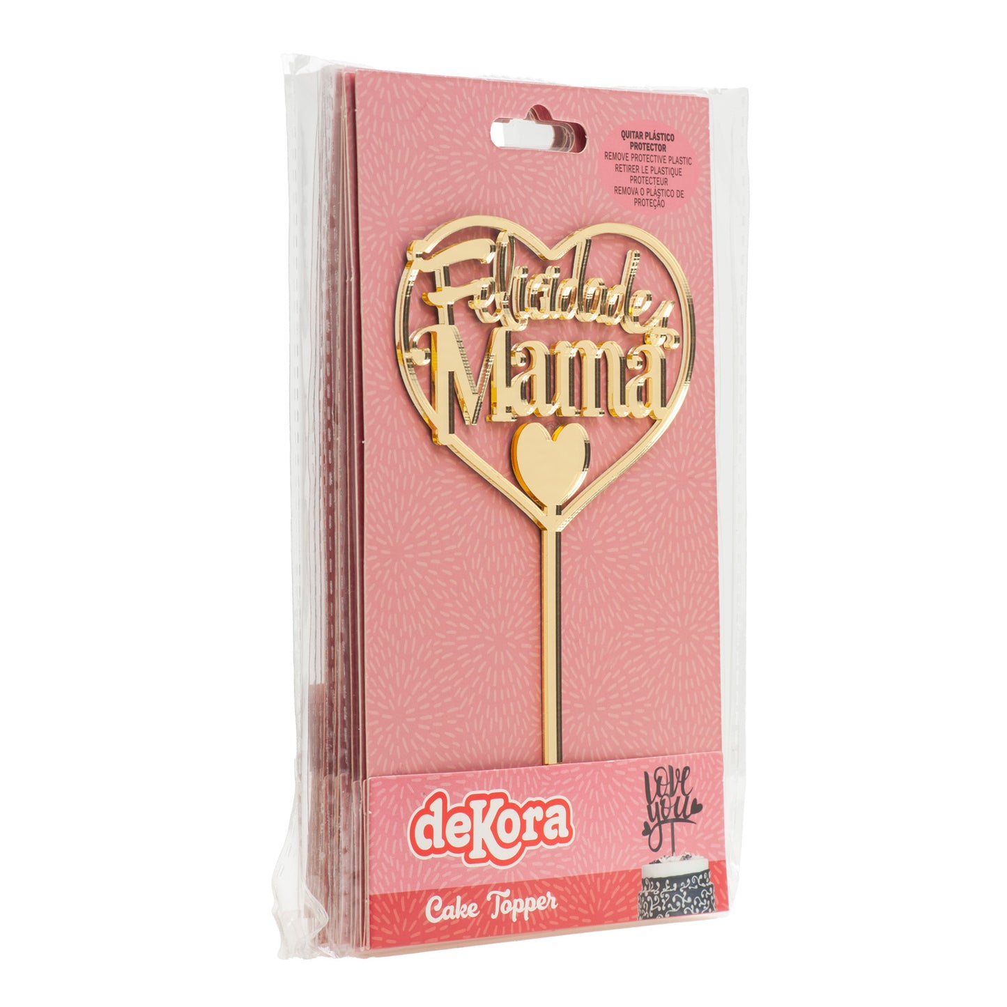 CAKE TOPPER FELICIDADES MAMA GOLD 14.3X10CM
