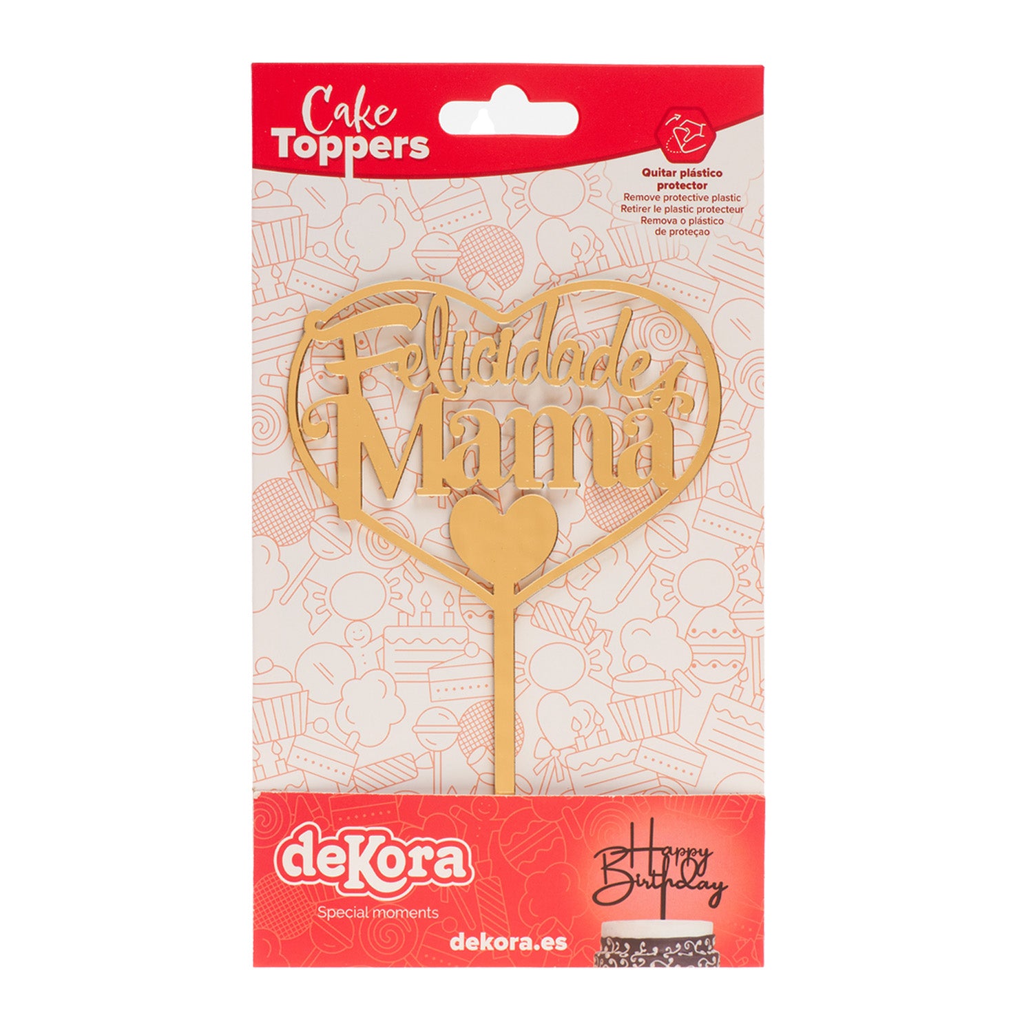 CAKE TOPPER FELICIDADES MAMA OR 14.3X10CM