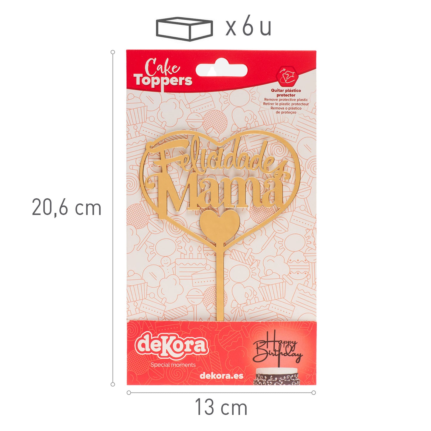 CAKE TOPPER FELICIDADES MAMA GOLD 14.3X10CM