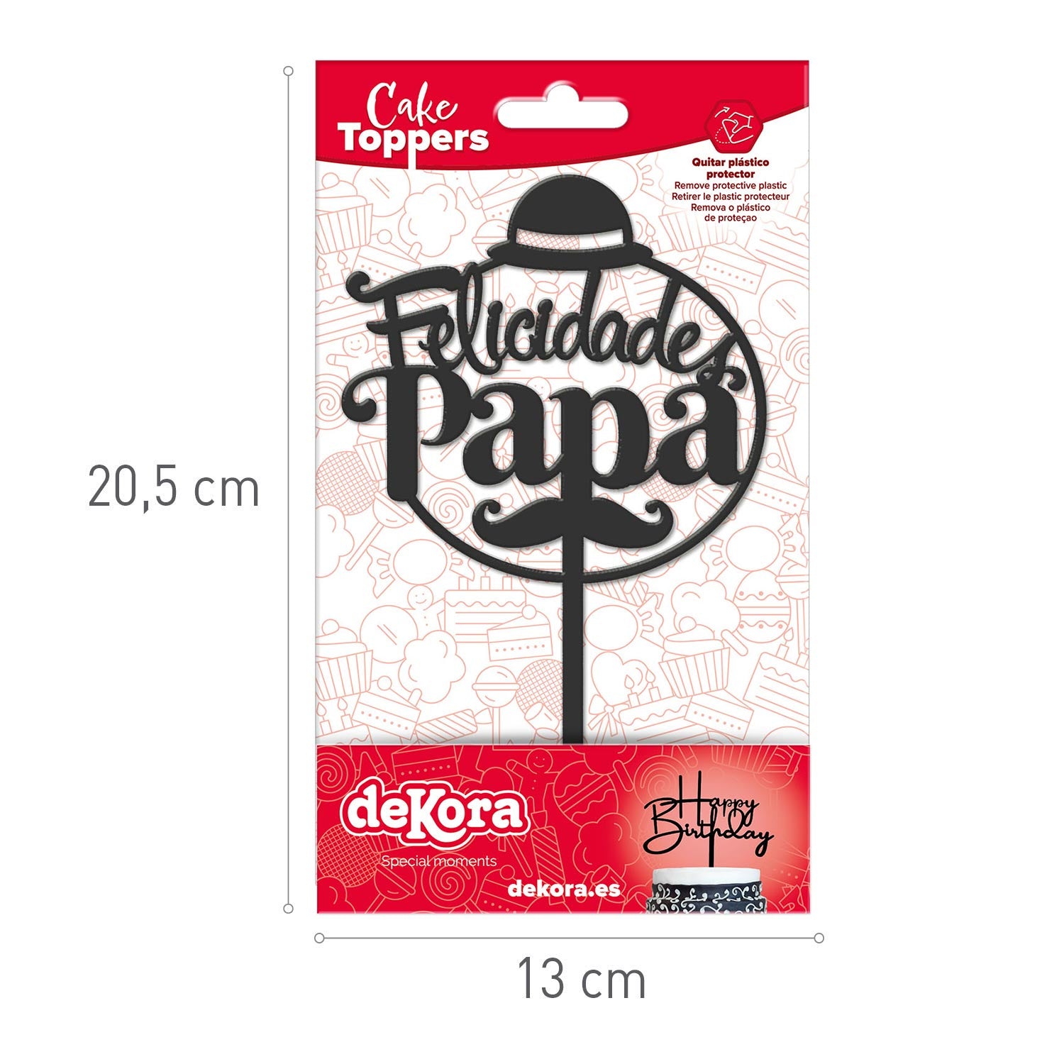 CAKE TOPPER FELICIDADES PAPA PRETO 15.6X10CM