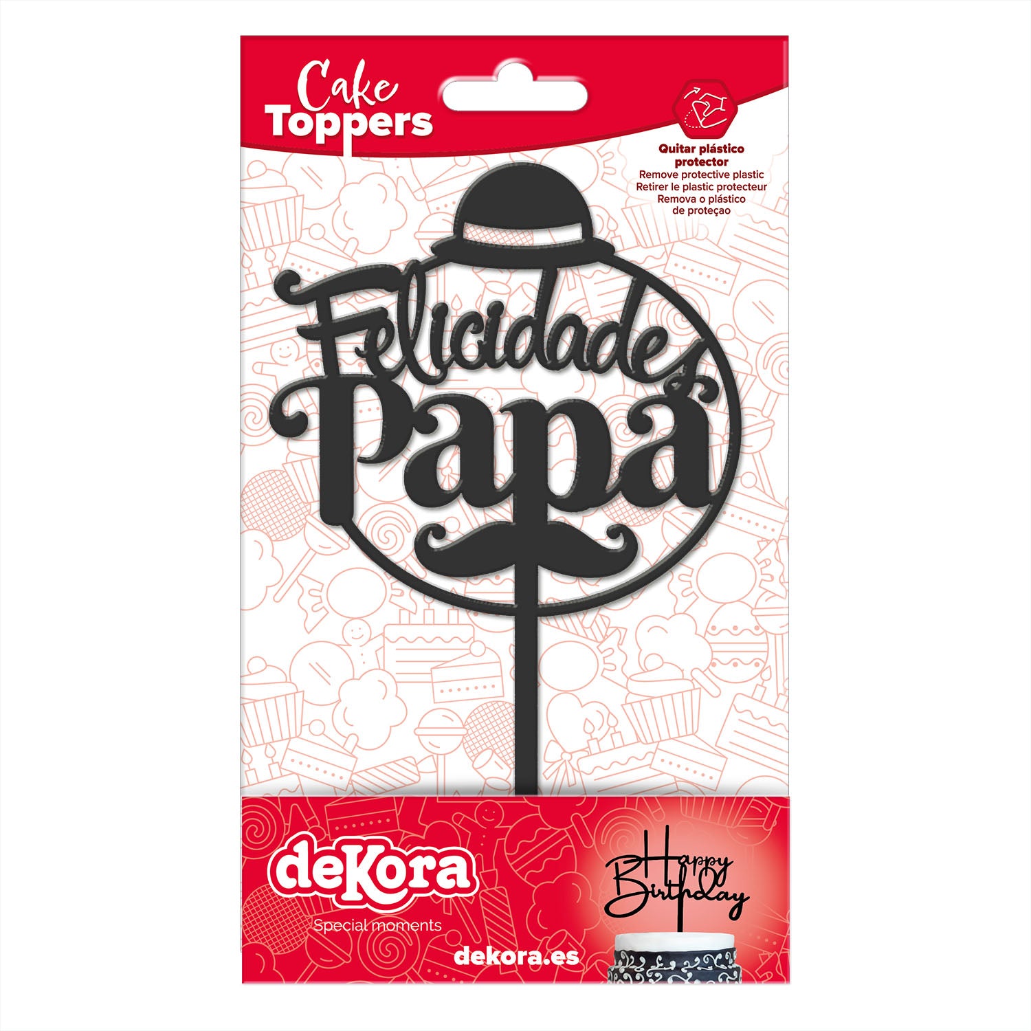 CAKE TOPPER FELICIDADES PAPA PRETO 15.6X10CM