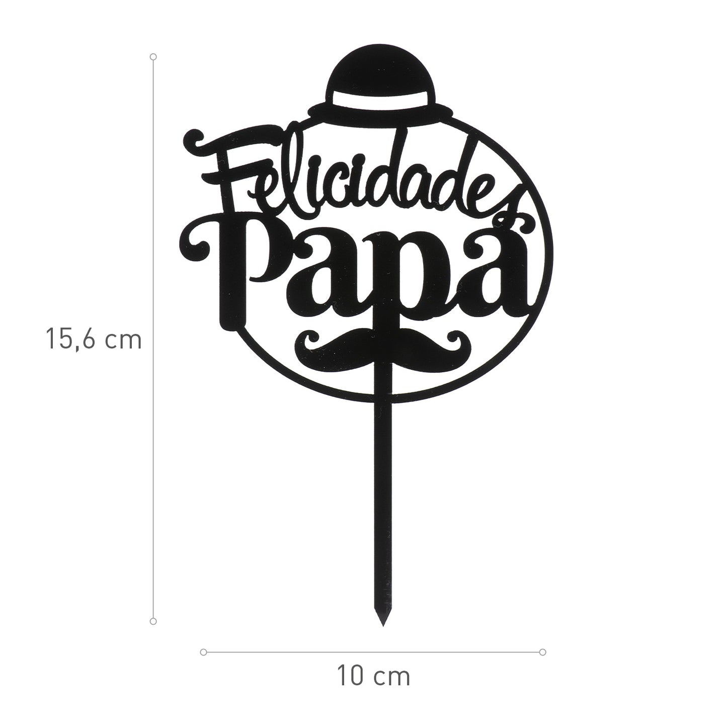 CAKE TOPPER FELICIDADES PAPA BLACK 15.6X10CM
