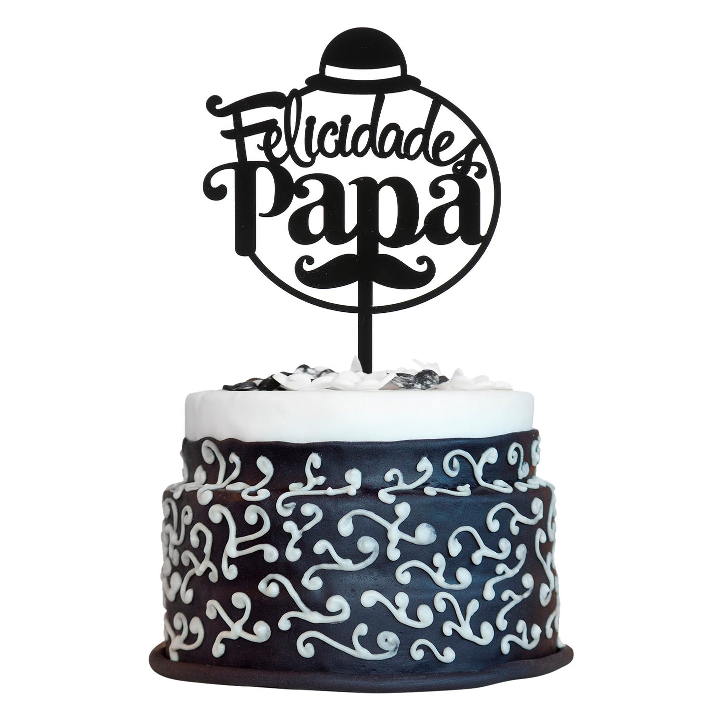 CAKE TOPPER FELICIDADES PAPA BLACK 15.6X10CM