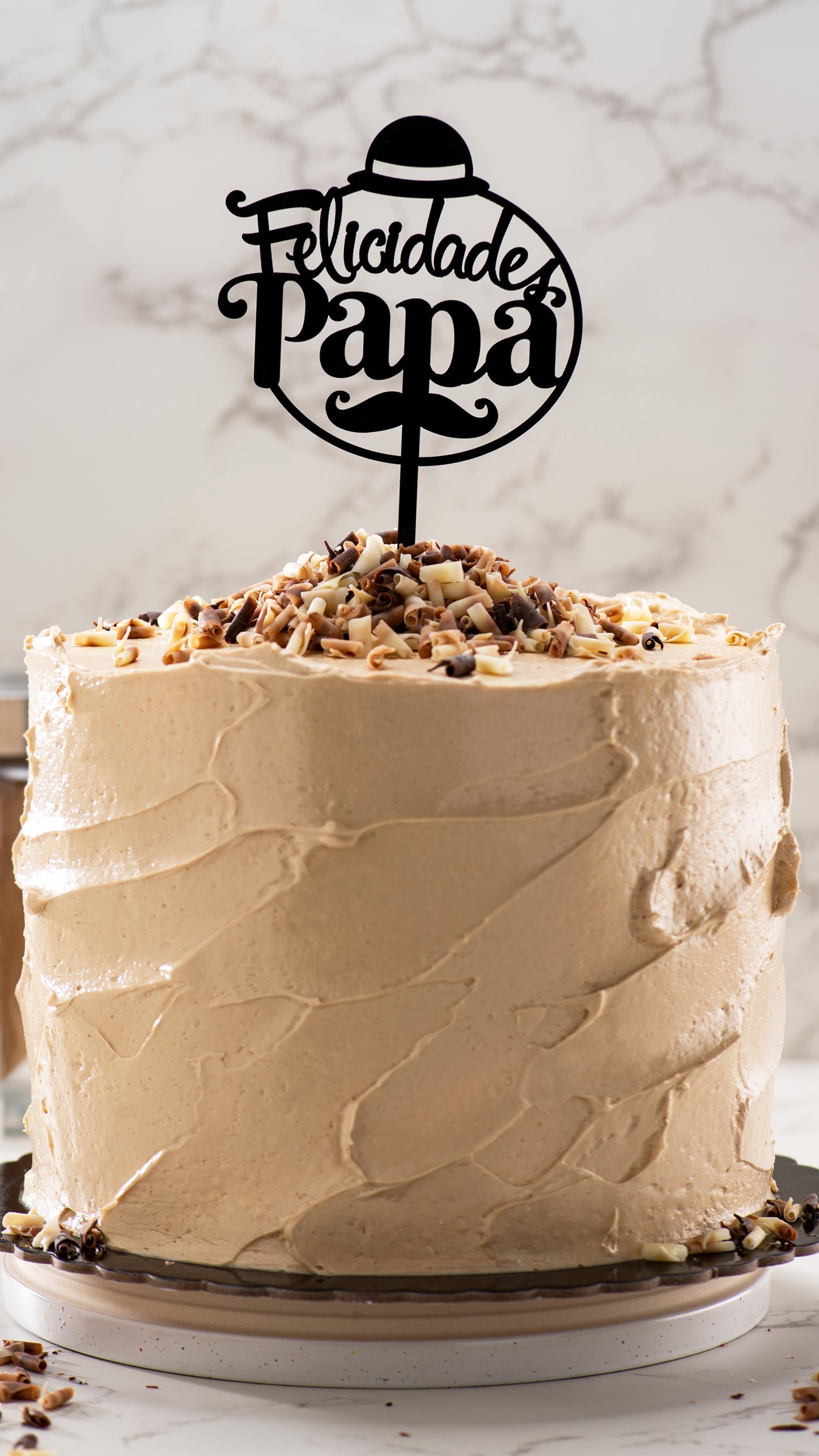 CAKE TOPPER FELICIDADES PAPA BLACK 15.6X10CM