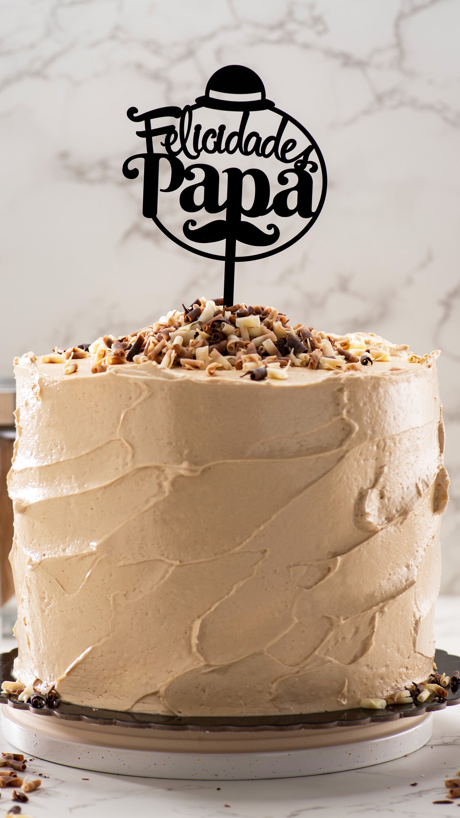 CAKE TOPPER FELICIDADES PAPA PRETO 15.6X10CM