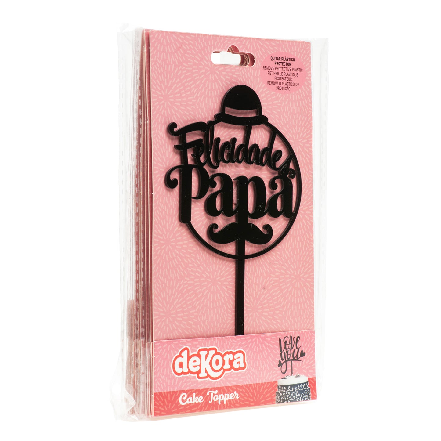 CAKE TOPPER FELICIDADES PAPA PRETO 15.6X10CM