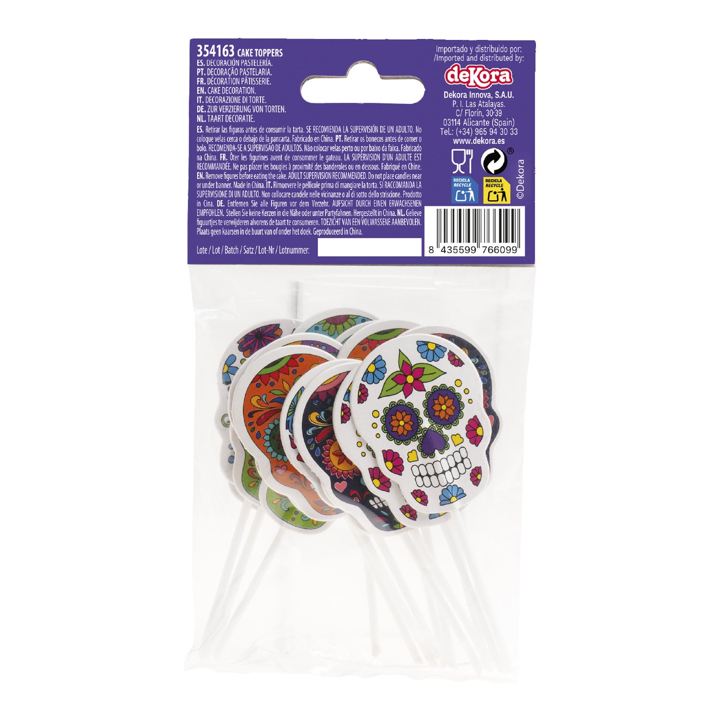 CAKE TOPPERS DE PAPEL CALAVERAS DE HALLOWEEN 16 UDS