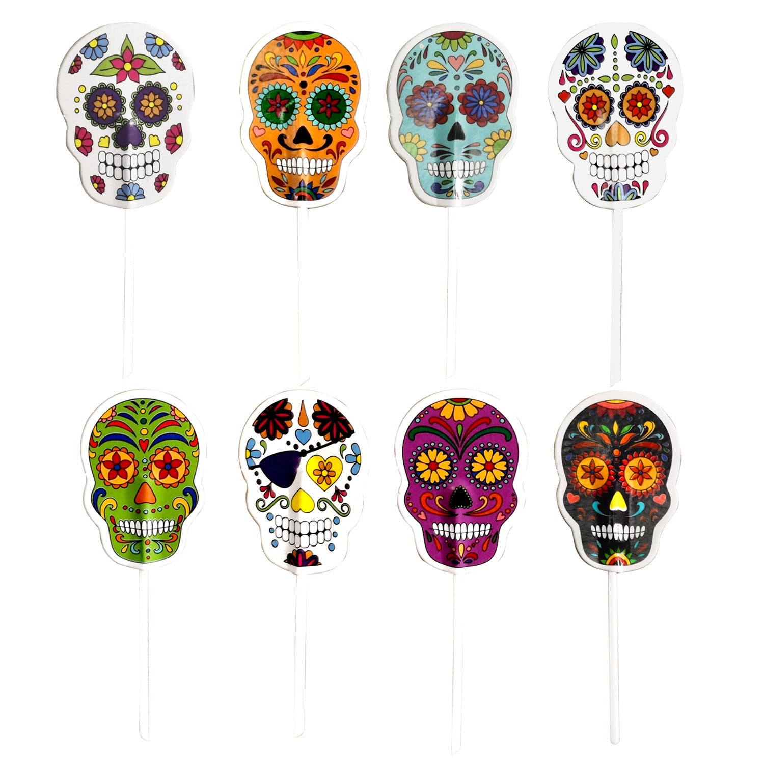CAKE TOPPERS DE PAPEL CALAVERAS DE HALLOWEEN 16 UDS