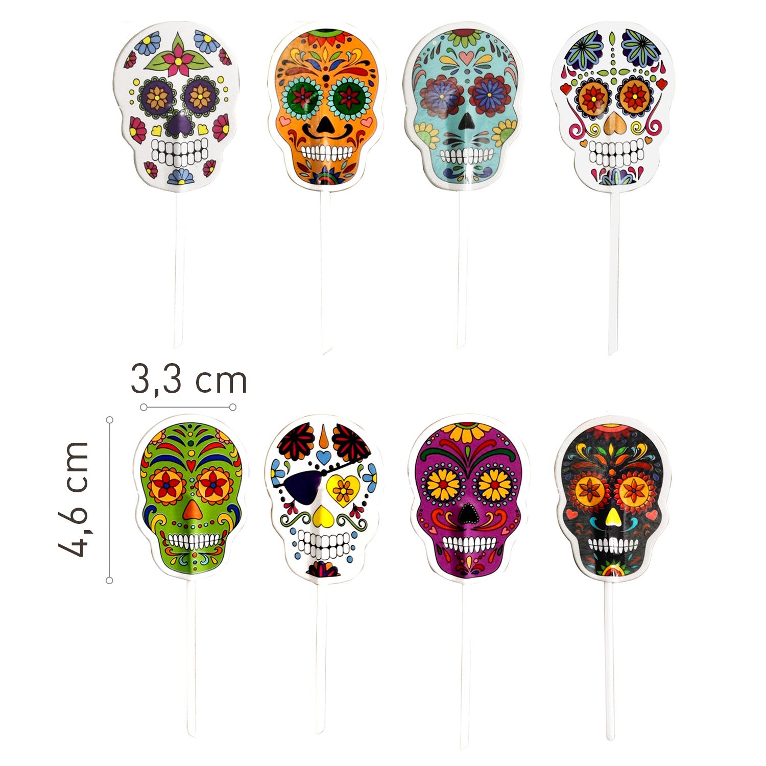 CAKE TOPPERS DE PAPEL CALAVERAS DE HALLOWEEN 16 UDS