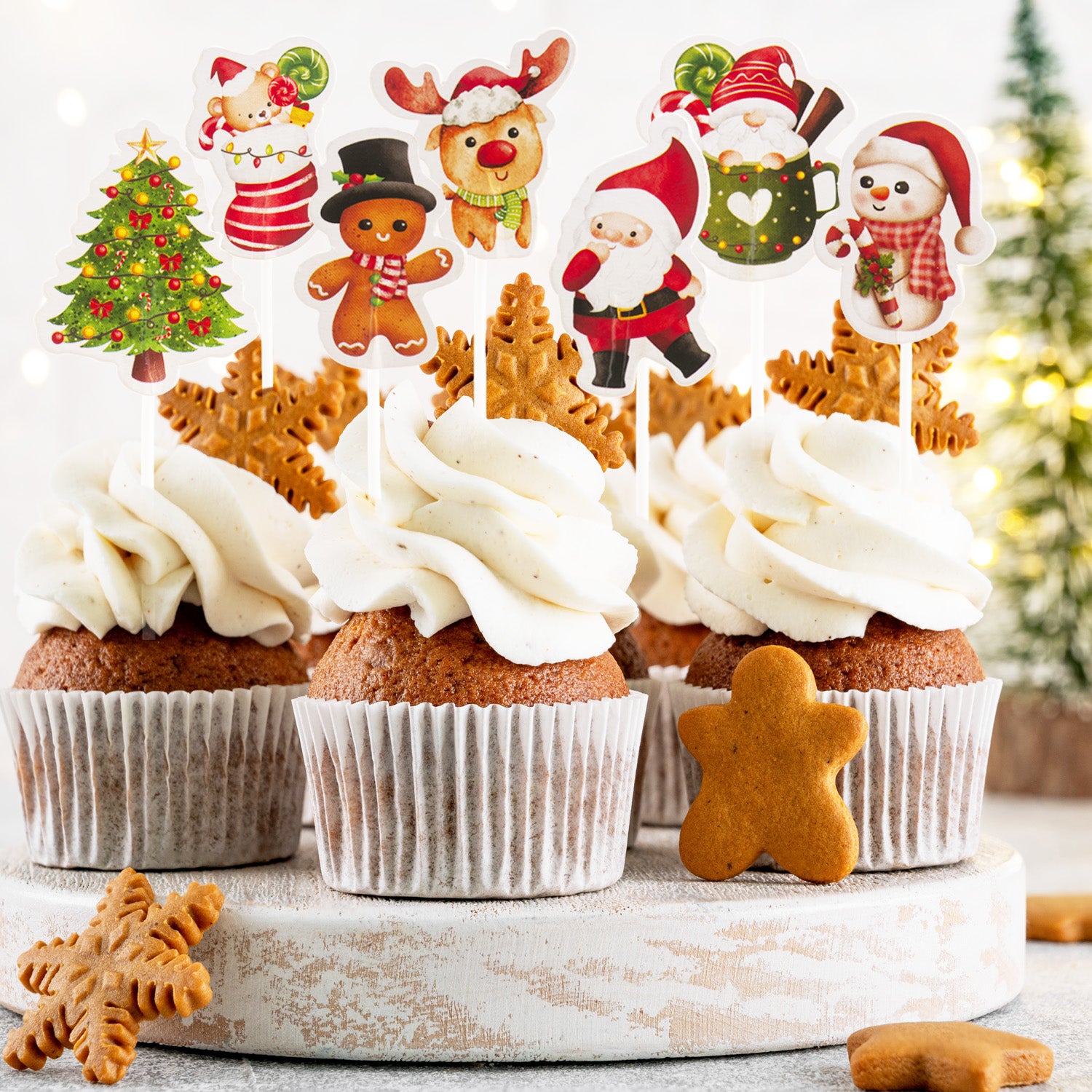 CAKE TOPPERS DE PAPEL DE NAVIDAD 8 DISEÑOS ACUARELA 16 UND
