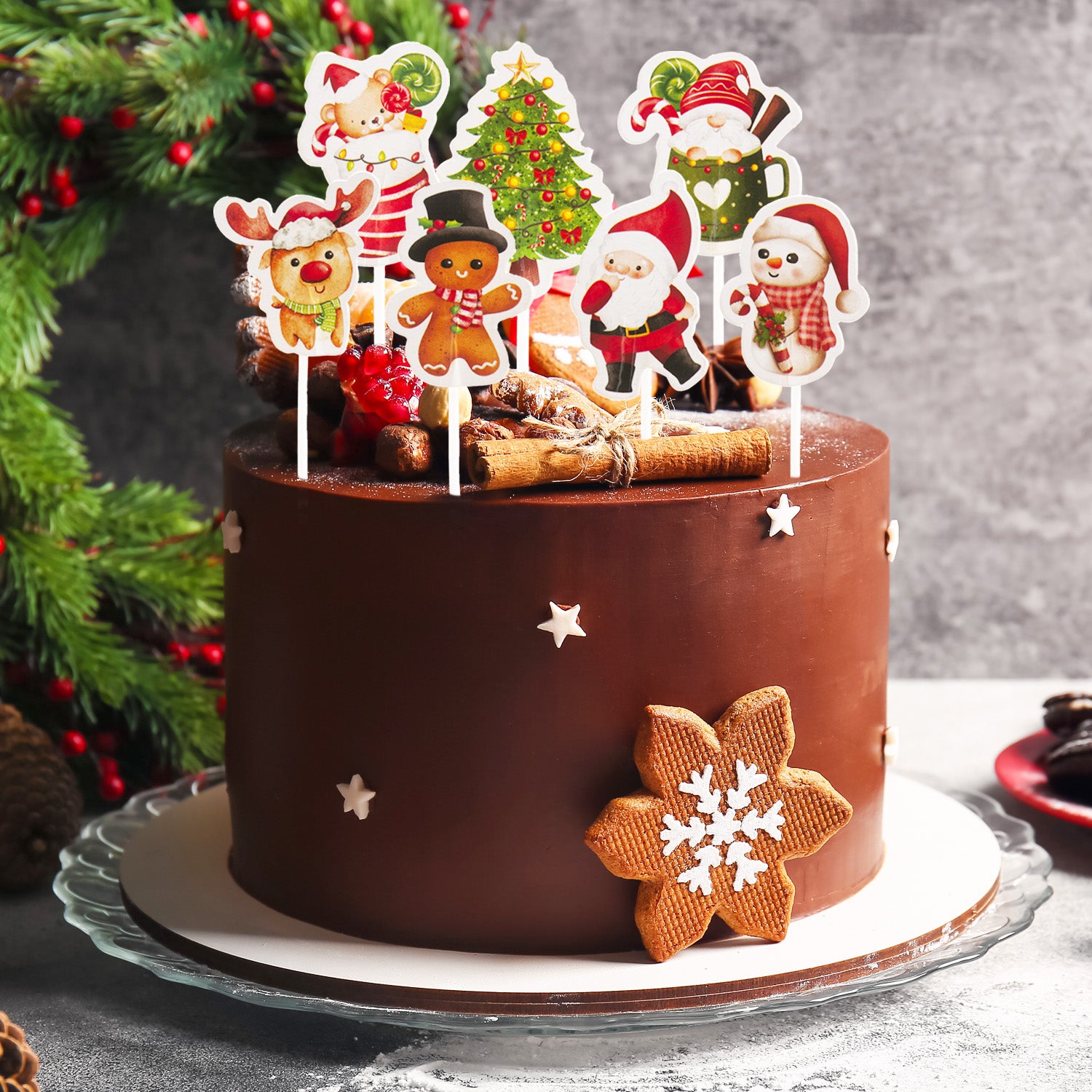 CHRISTMAS CAKE TOPPERS 8 DESIGNS 16 U